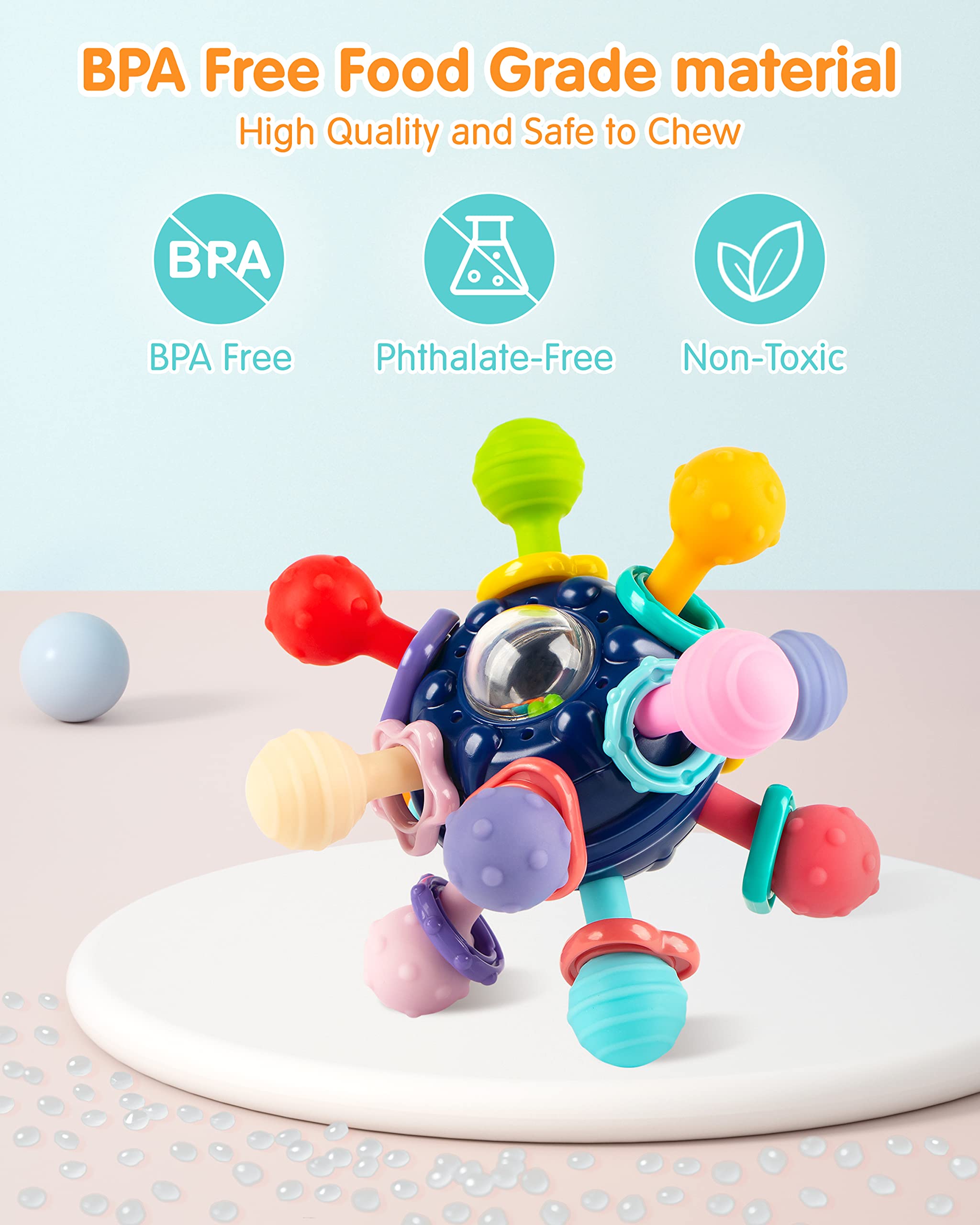 Vanmor Baby Teething Toys for 0-18 Months - Sensory Chew Balls, Montessori Rattle Teether & Grasping Activity Toys for Infants - Perfect Gift for Boys & Girls (Blue) - Ideal for Soothing Sore Gums & Early Childhood Development