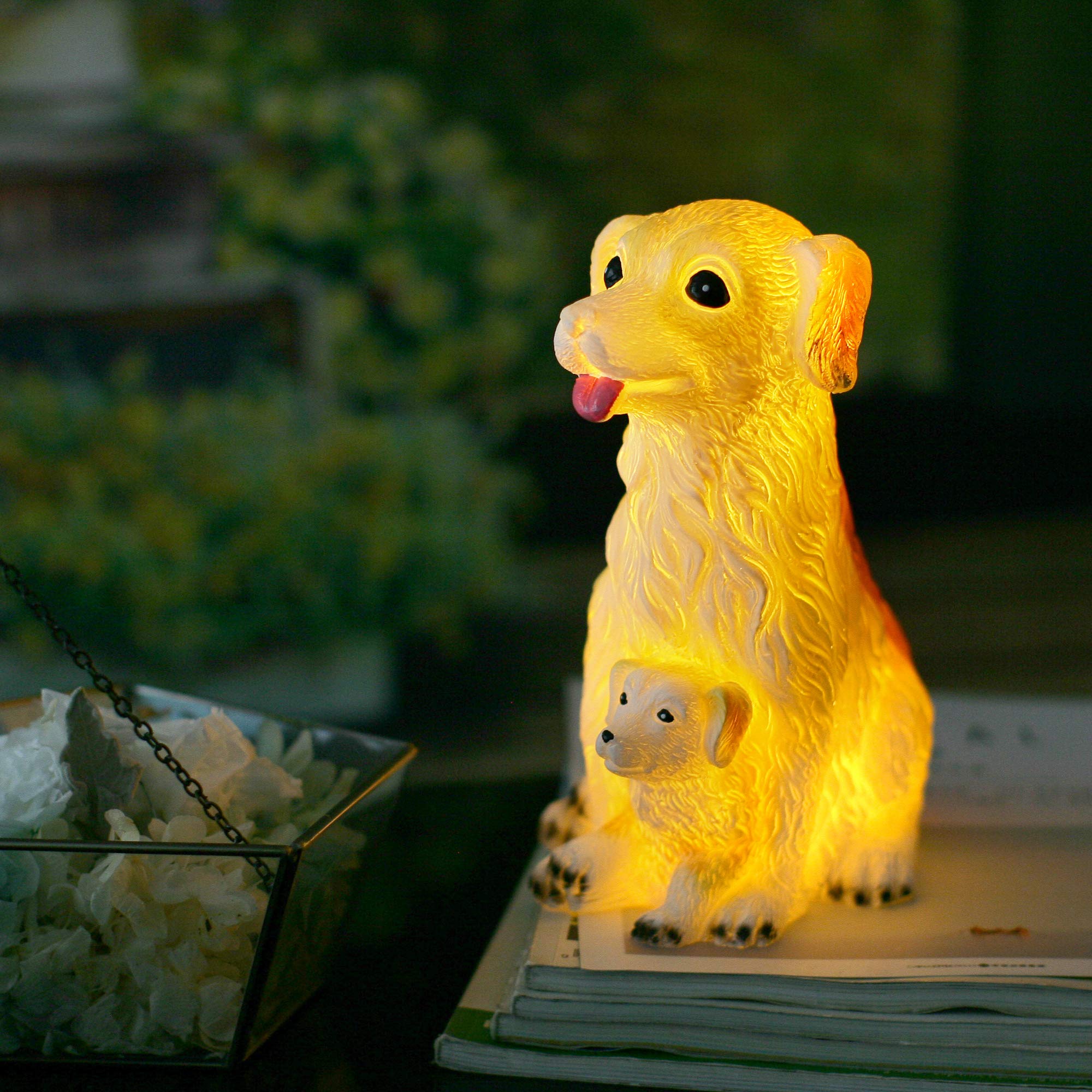 Handmade Hand-Painted Real Wax Flameless LED Dog Puppy Night Light - Battery Operated Animal Nursery Lamp with Timer, Safe for Kids' Room, Home Decor (Yellow) | Perfect for Bedtime, Nursery Decor & Cozy Ambiance