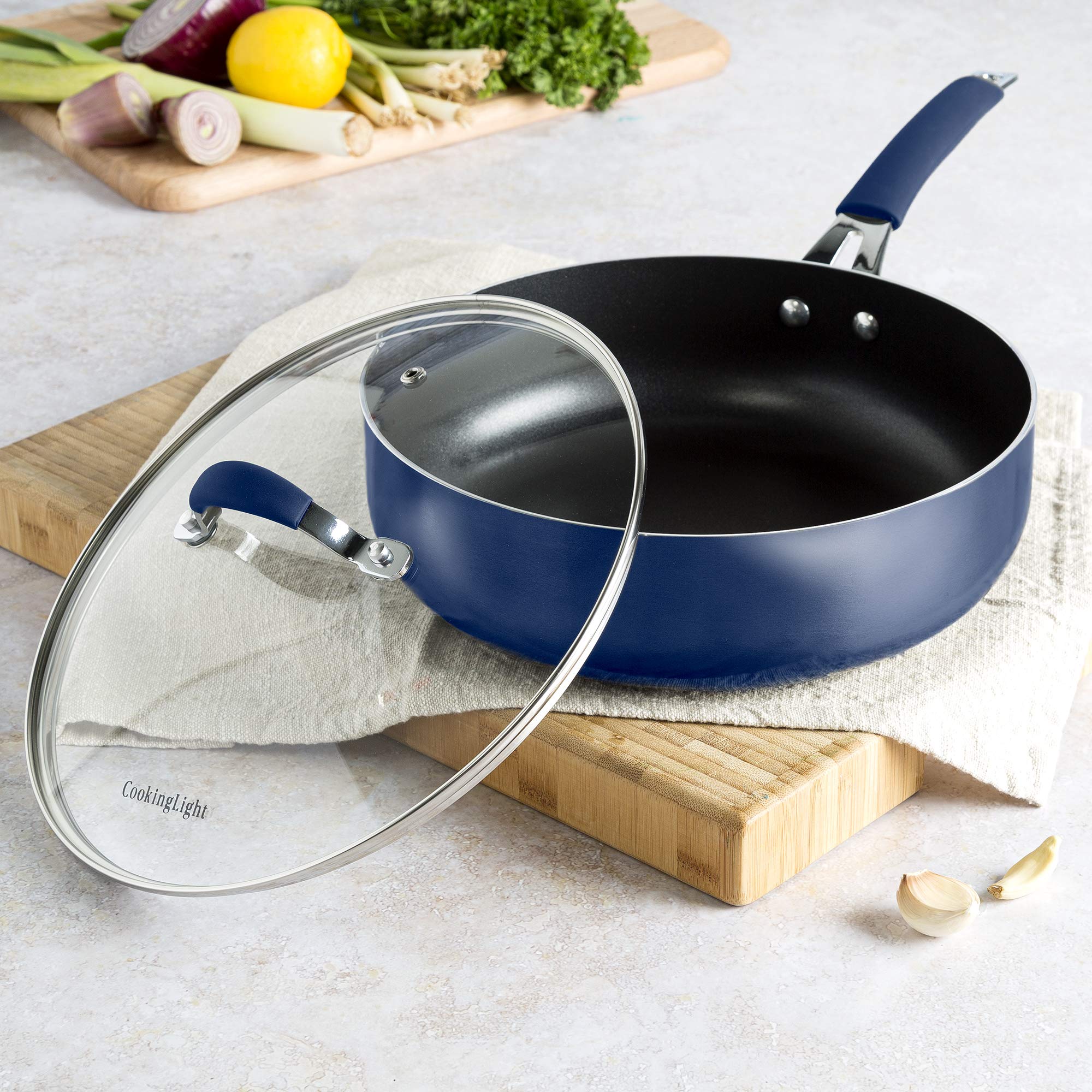 Nonstick Ceramic Deep Cooker - 4-Quart Jumbo Cooker with Scratch-Resistant Coating, Dishwasher Safe & Cool Touch Handle - Perfect for Sauteing, Stewing & Slow Cooking - Even Heating Base for Perfect Meals Every Time - Blue
