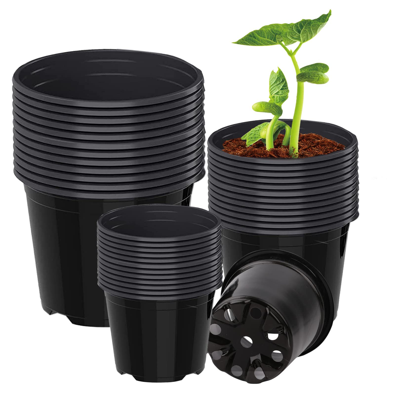 36 Pack Plastic Nursery Pots with Drainage Holes - 3/4/5 Inch Small Plant Pots for Flowers, Succulents, Herbs & Seedlings | Indoor/Outdoor Gardening, Home Decor & Plant Propagation