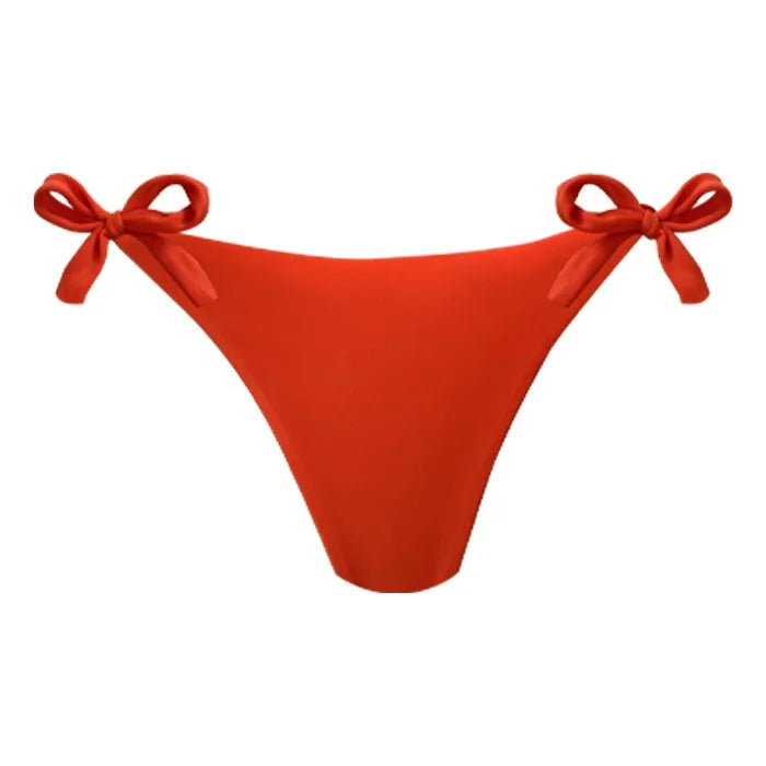 Sexy Solid Red Brazilian Tie Side Scrunch Bikini Bottom - High Waisted Cheeky Swimwear for Beach, Pool & Summer Vacations