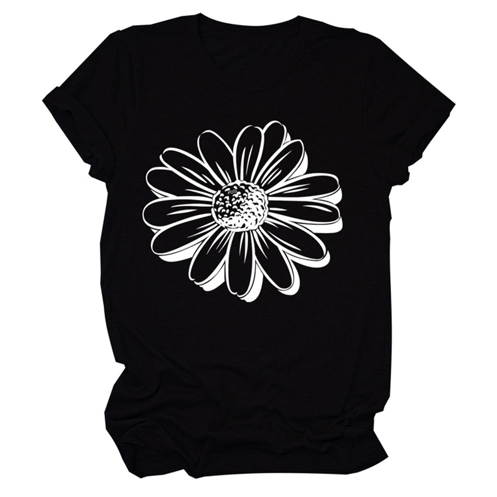 Sunflower Print Women's T-Shirts - Plus Size Crewneck & Tunic Tops for Summer | Casual Outfits, Beach Wear & Everyday Comfort