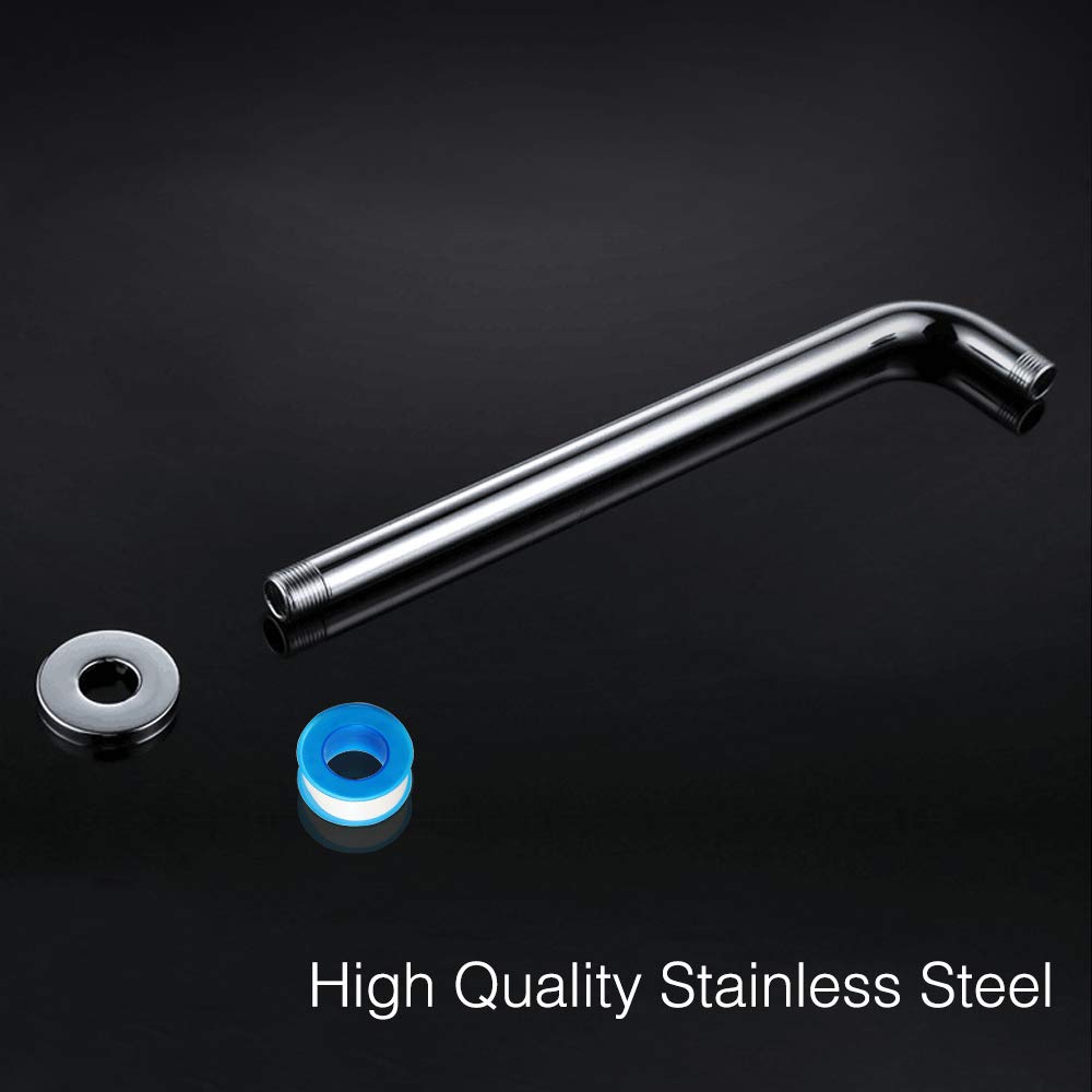 NearMoon 15 Inch Stainless Steel Wall-Mounted Shower Arm with Flange - Chrome Finish Shower Head Extension for Bathroom & Spa Relaxation