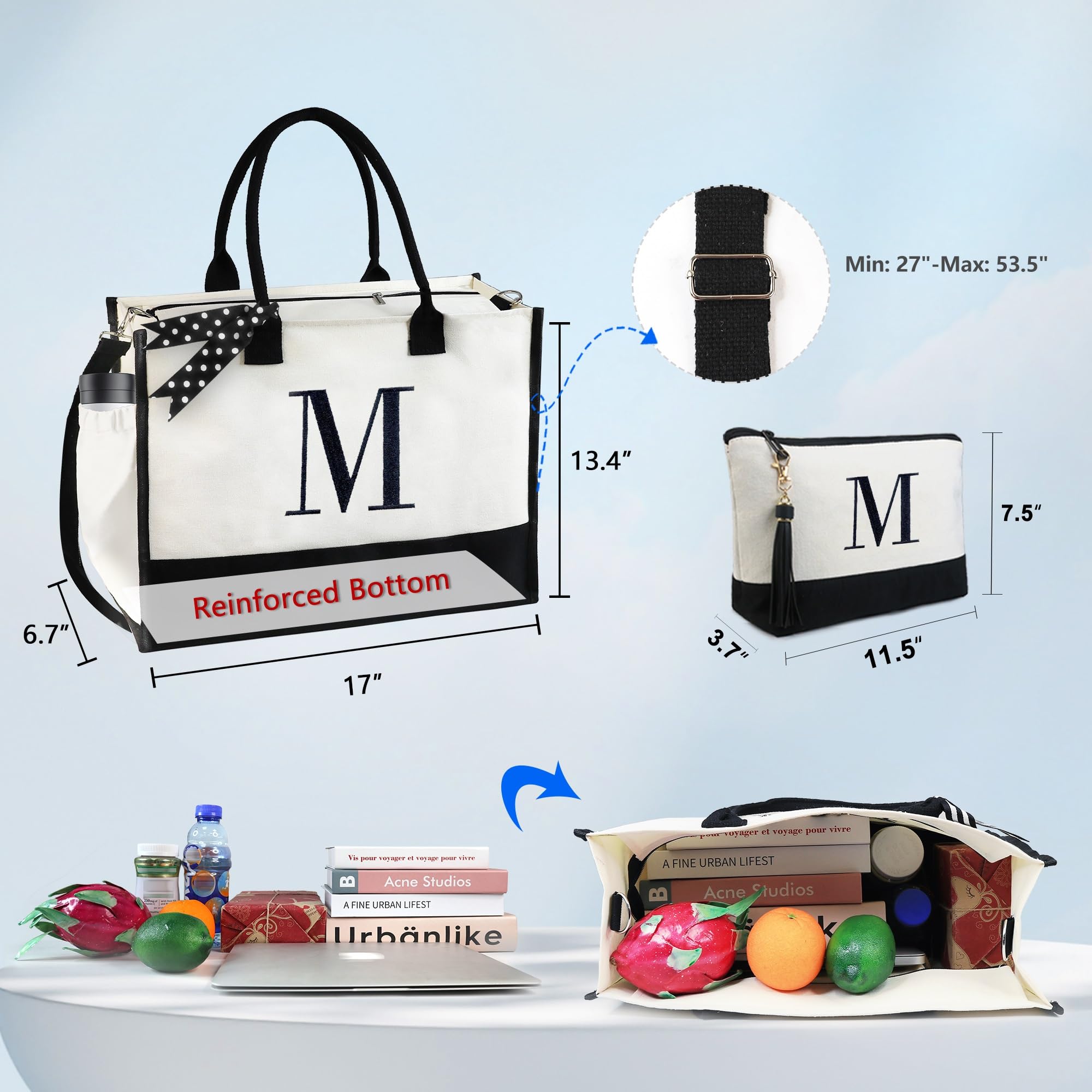 Personalized Monogram Initial Tote Bag for Women - BeeGreen Canvas Gift for Mom, Teacher, Friend Birthday - Perfect for Mother's Day, Holiday Relaxation & Everyday Use
