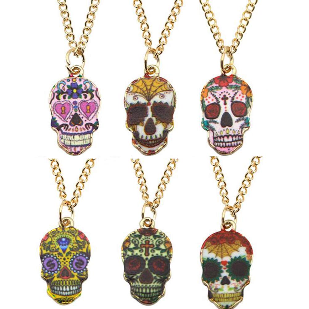 Amosfun 6 Pcs Gothic Skull Necklace Set - Punk Rock Jewelry for Men & Women - Halloween Costume Accessories - Perfect for Parties, Concerts and Dark Fashion Outfits
