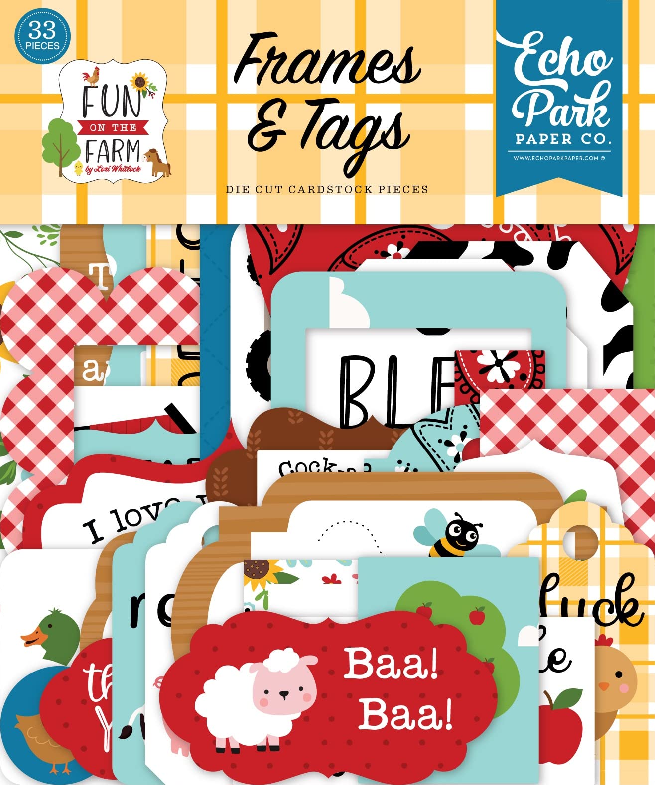 Echo Park Paper Company - Fun On The Farm Cardstock Ephemera Pack (33 Pieces) - Frames & Tags - Multicolor Scrapbooking Supplies for DIY Crafts, Journaling, and Memory Keeping