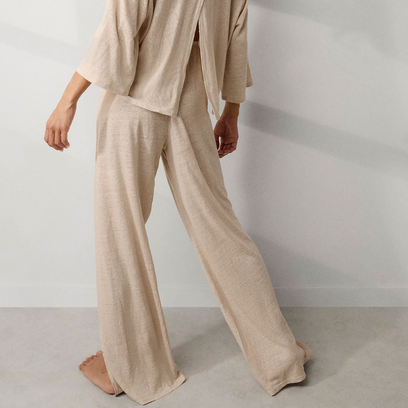 Breathable Linen Knit Pants with Side Slits - Comfortable Casual Lounge Pants for Women | Perfect for Summer, Yoga, and Relaxing at Home