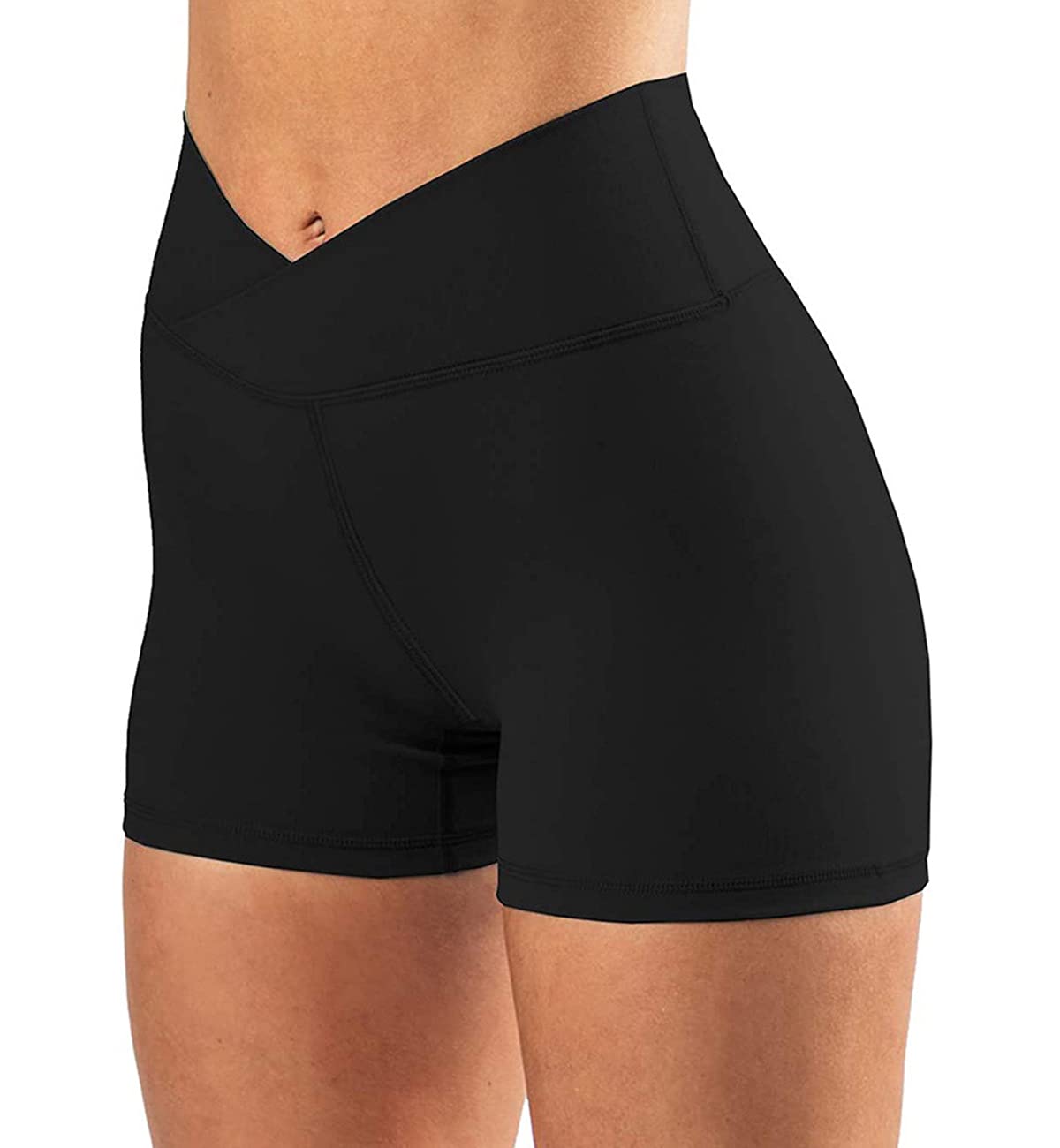 HULANG High Waist Yoga Shorts for Women - Workout Running Biker Shorts with Cross Waist Design & Pockets - Perfect for Gym, Fitness, Yoga & Casual Wear
