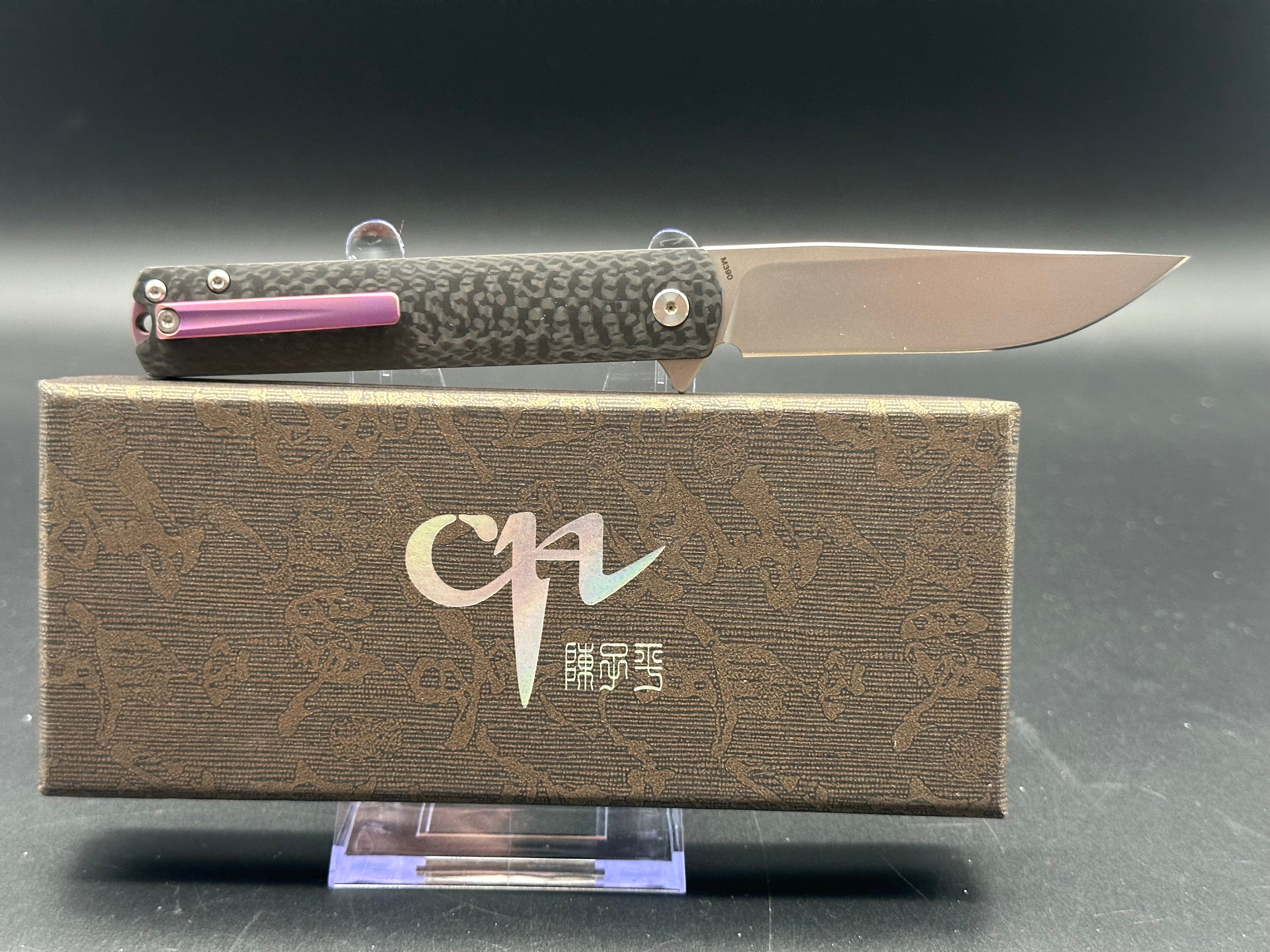 CH Knives 3513S Folding Pocket Knife - M390 Steel Blade, Carbon Fiber Scales, Double Detent Lock | EDC, Outdoor, Camping, Survival, Tactical Use
