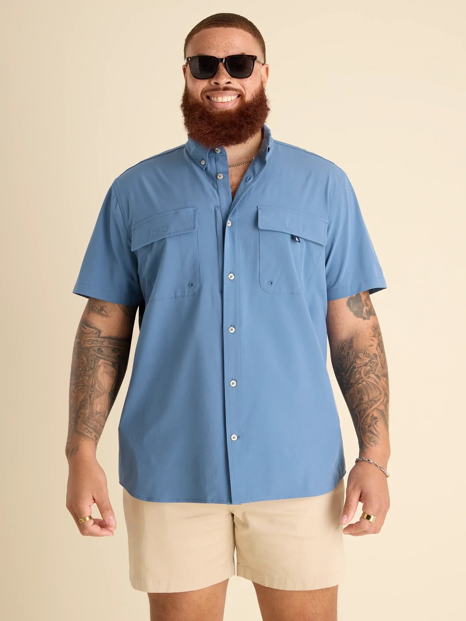 Chubbies The Blue Crew Short Sleeve Sport Shirt - Breathable Performance Shirt for Men in Dusty Blue | Perfect for Golf, Tennis & Casual Wear