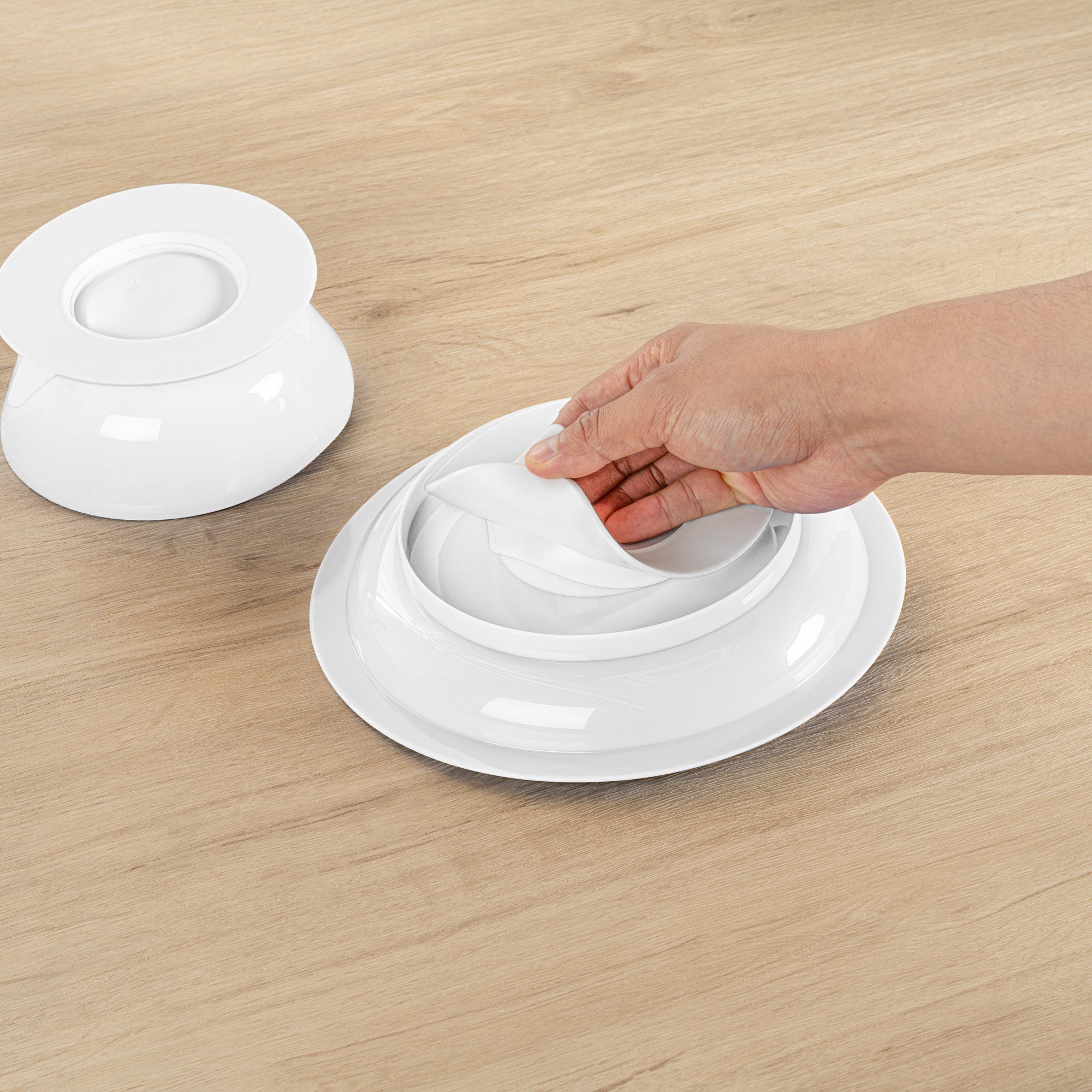 Adapt Tek Round White Plastic 2-Piece Scoop Plate & Bowl Set with Spillproof Design & Suction Base - Includes 1 Plate + 1 Bowl - Perfect for Babies, Toddlers & Kids Mealtime at Home or Travel