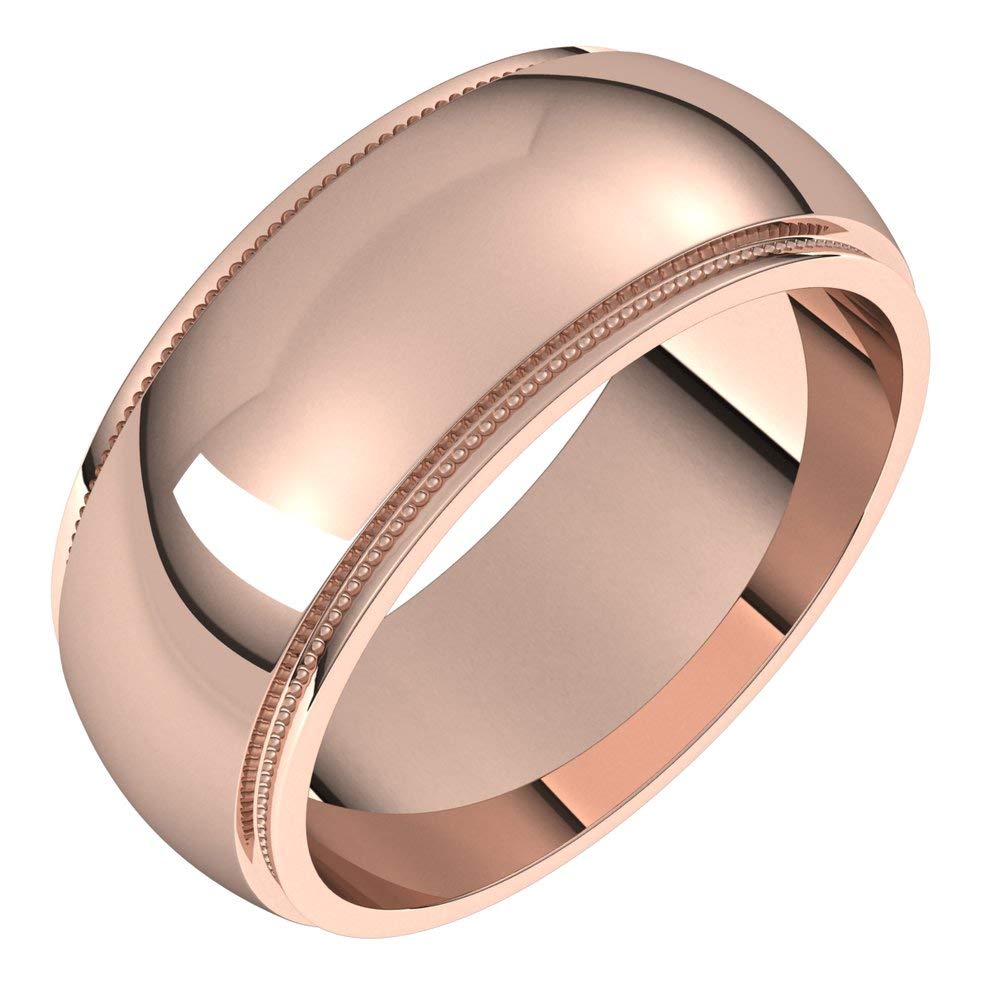 18K Rose Gold 8mm Milgrain Edge Wedding Band Ring for Men - Heavy Thick Classic Plain Traditional Design - Size 16.5 - Perfect for Weddings, Anniversaries & Special Occasions