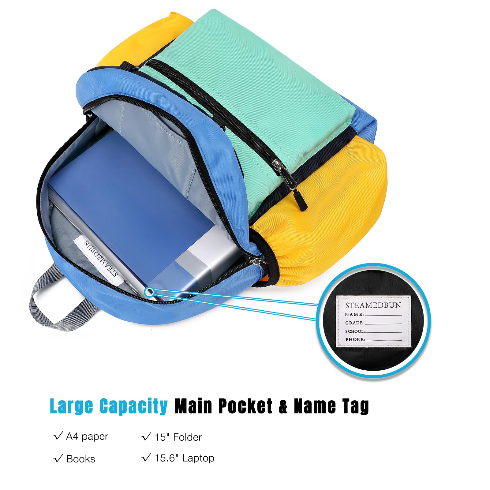 STEAMEDBUN Kids Backpack for Boys 4-6 Years Old | 15 Inch Elementary School Backpack for Kindergarten | Durable Lightweight Bookbag for School, Travel & Daily Use