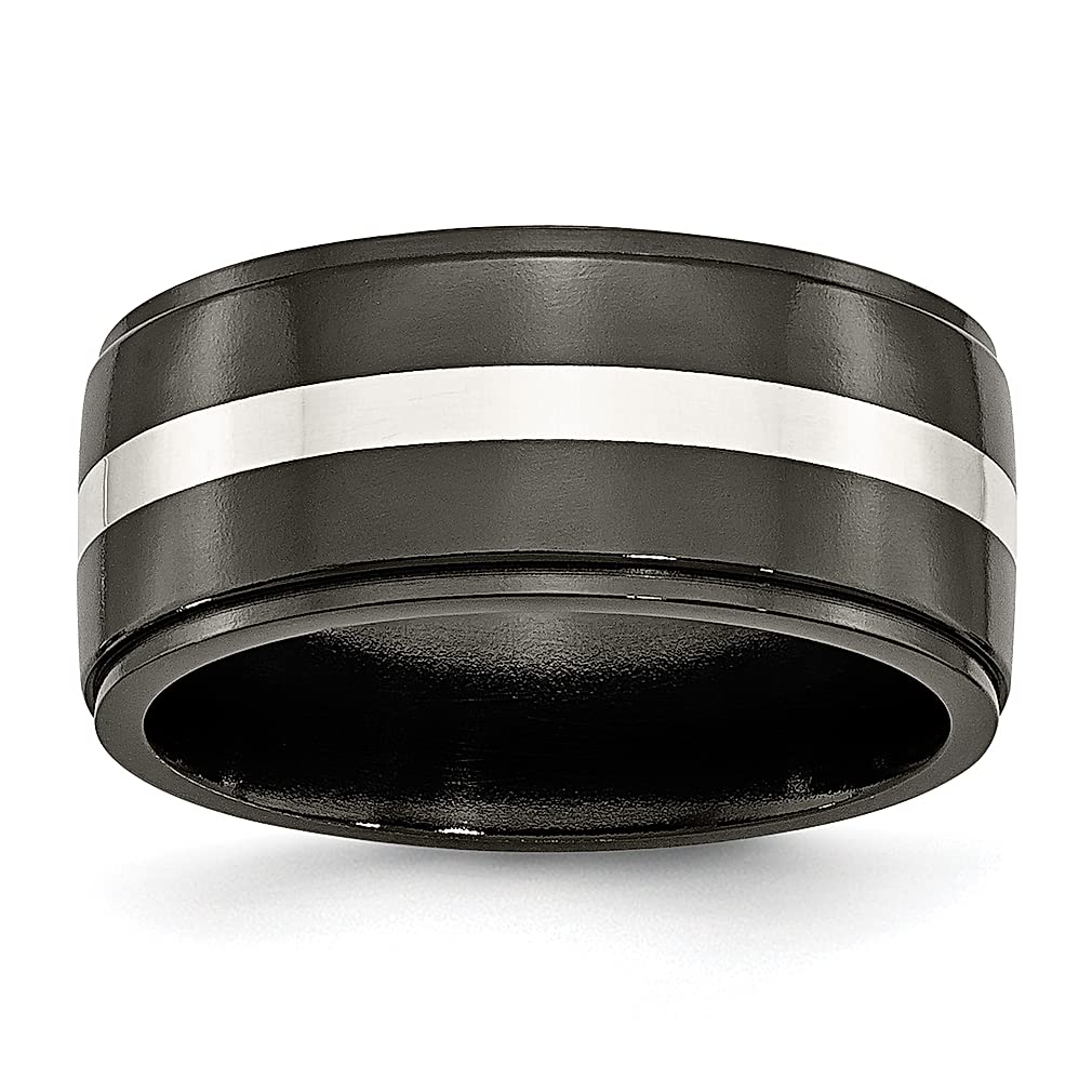 ICE CARATS Titanium Black 925 Sterling Silver Inlay 10mm Band Ring - Wedding, Anniversary & Engagement Jewelry for Women - Elegant Fine Jewelry Gift for Her - Perfect for Special Occasions & Everyday Wear