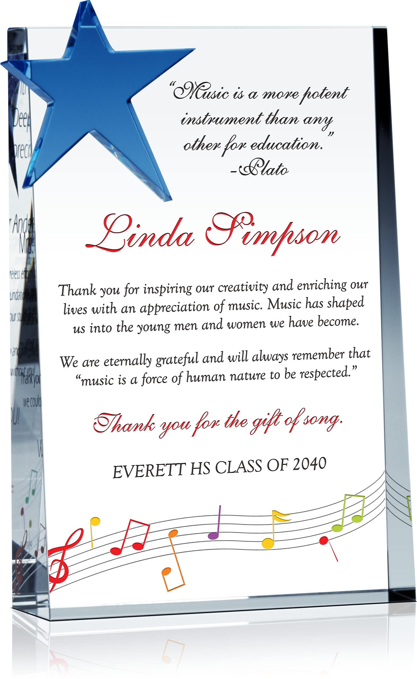 Custom Engraved Crystal Retirement Award Plaque for Music Teachers - Personalized Gift for Band & Choir Directors - Perfect for Year-End Recognition & Retirement Celebrations - Ideal for School Staff Appreciation & Classroom Farewells