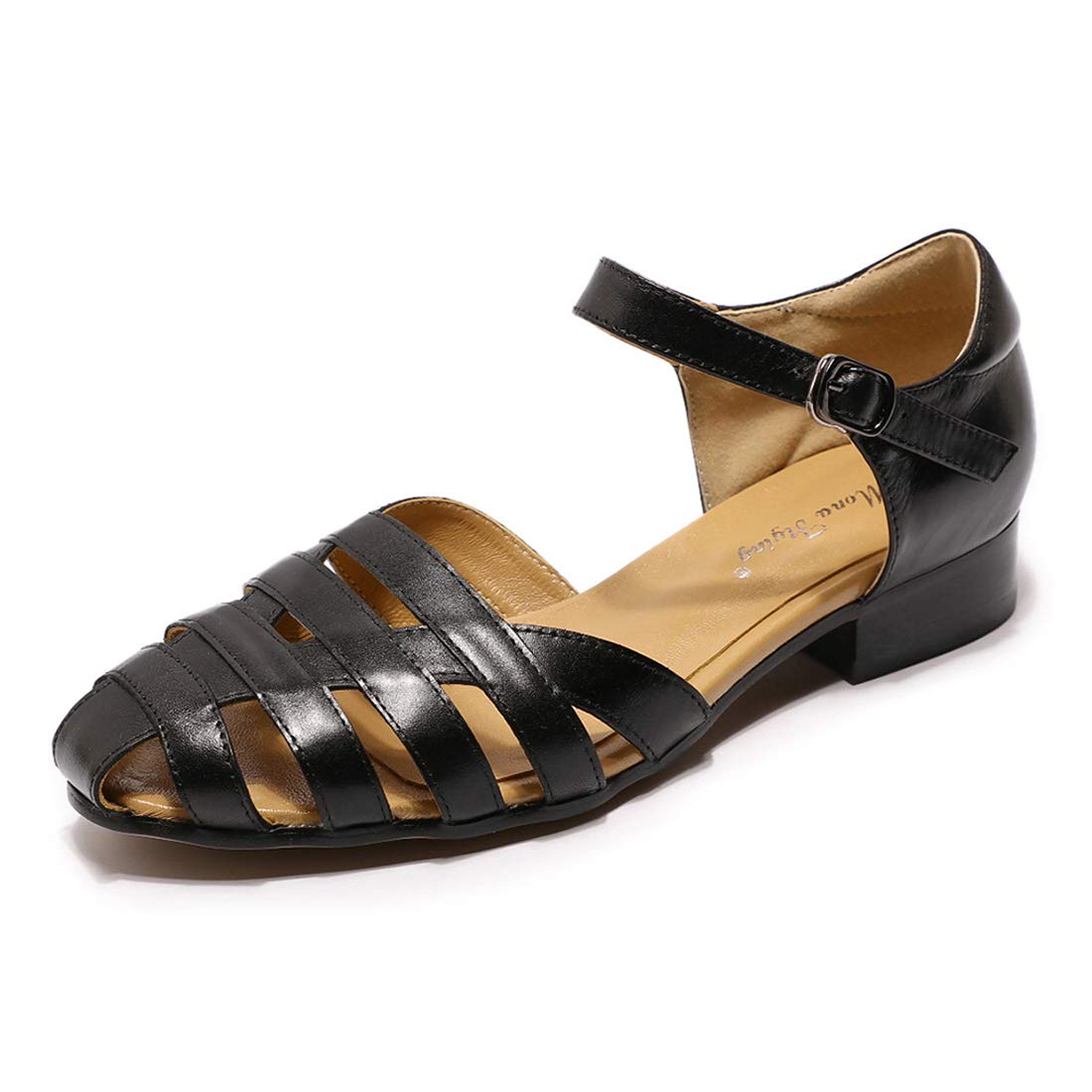 Mona Flying Women's Leather Tatianna Dress Sandals - Closed Toe Low Heel Strappy Flats for Summer Casual Wear | Perfect for Weddings, Parties & Office Outfits