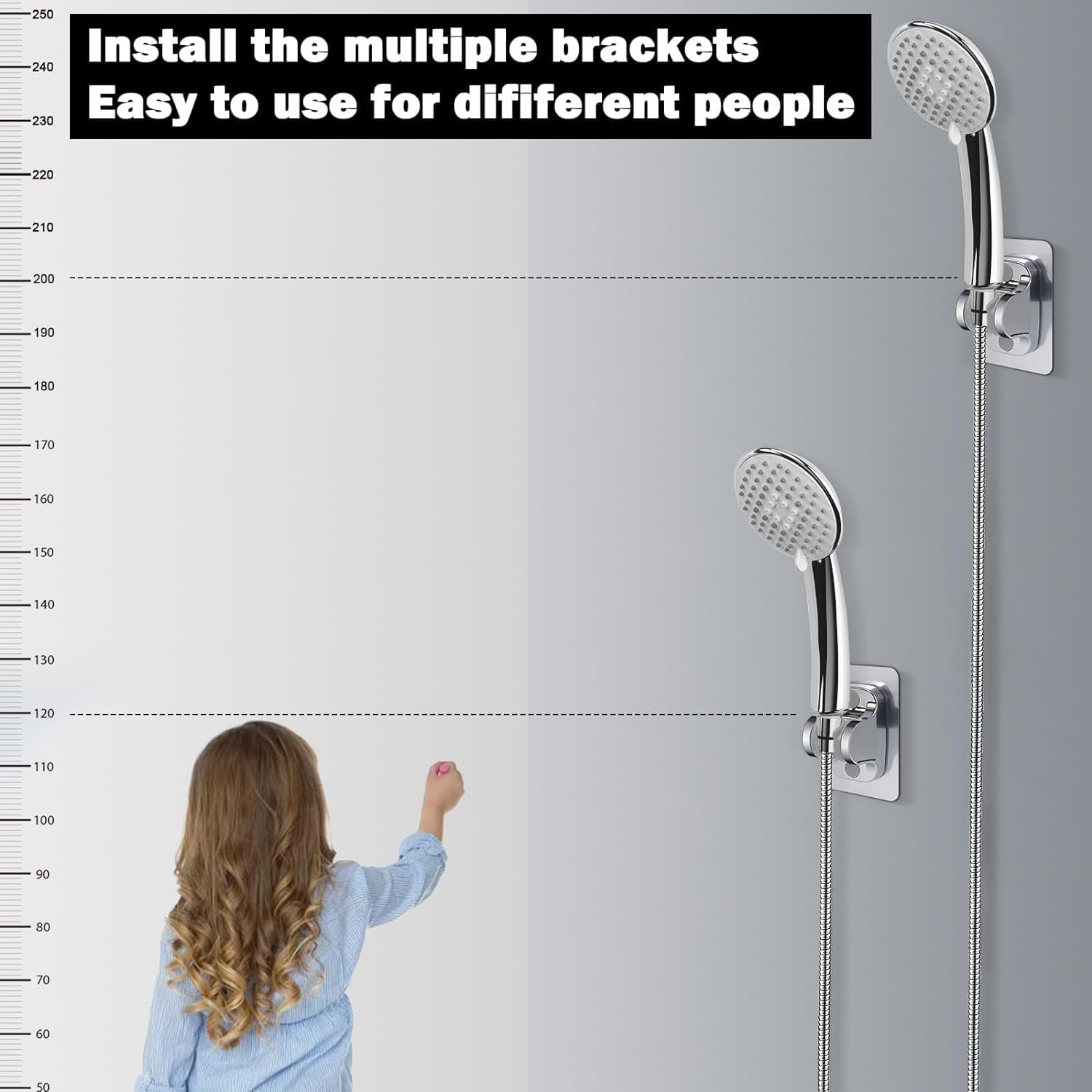 BONIRY Adjustable Self-Adhesive Shower Head Holder - No Drill Wall Mount, Waterproof Chrome Finish for Handheld Shower - Perfect for Bathroom, RV & Small Spaces