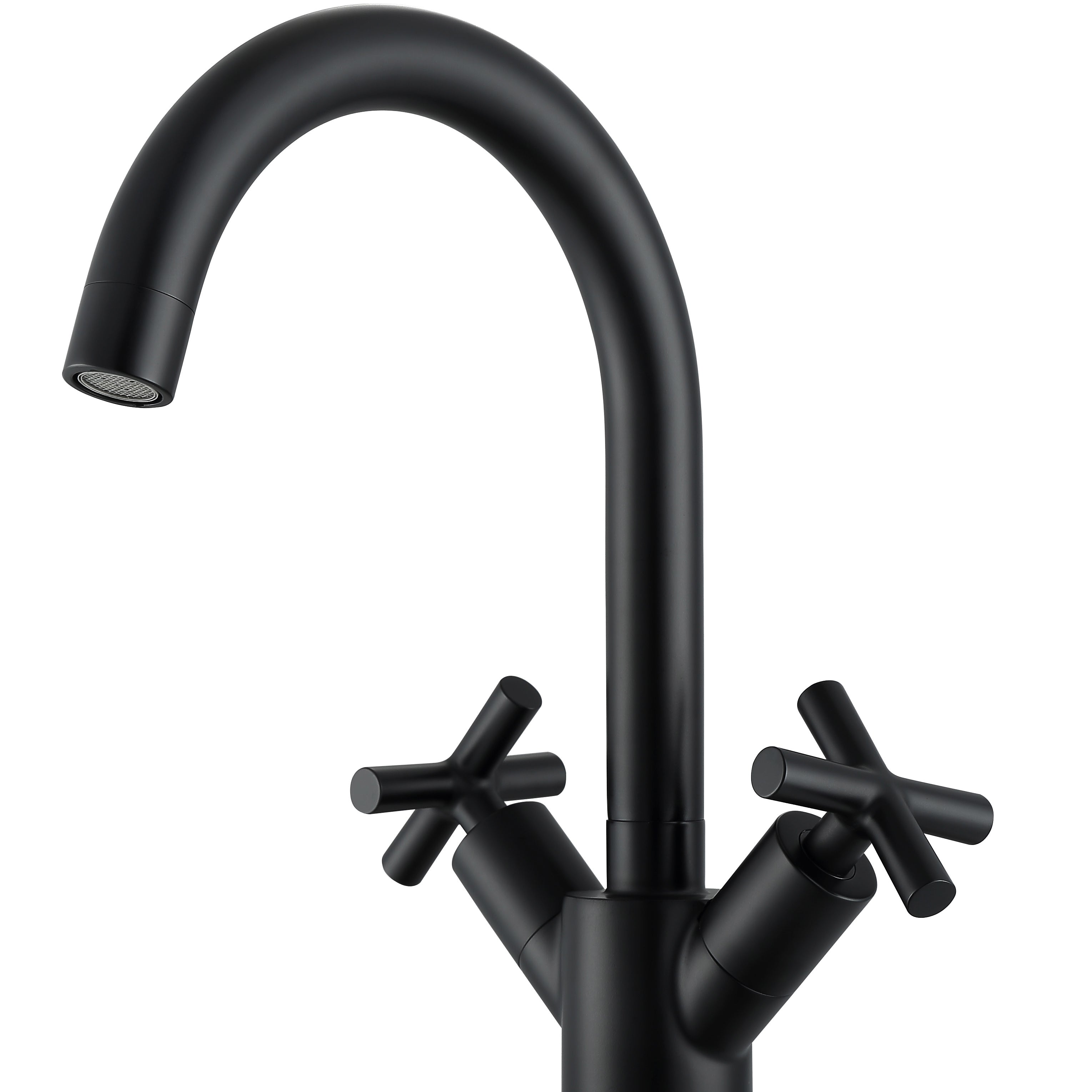 Matte Black Single Hole Cross Handle Bathroom Faucet - Ava Series | Modern Bathroom Sink Faucet for Vanity, Powder Room & Guest Bath | Durable & Stylish Design