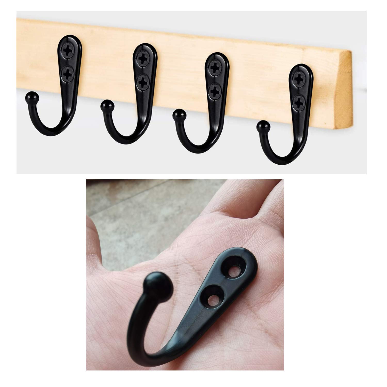 40 Pack Small Black Wall Mounted Coat Hooks - Vintage Style Double Hole Metal Hangers for Robes, Keys & Jewelry (Includes 80 Screws) - Perfect for Bedroom, Bathroom, Entryway & Closet Organization