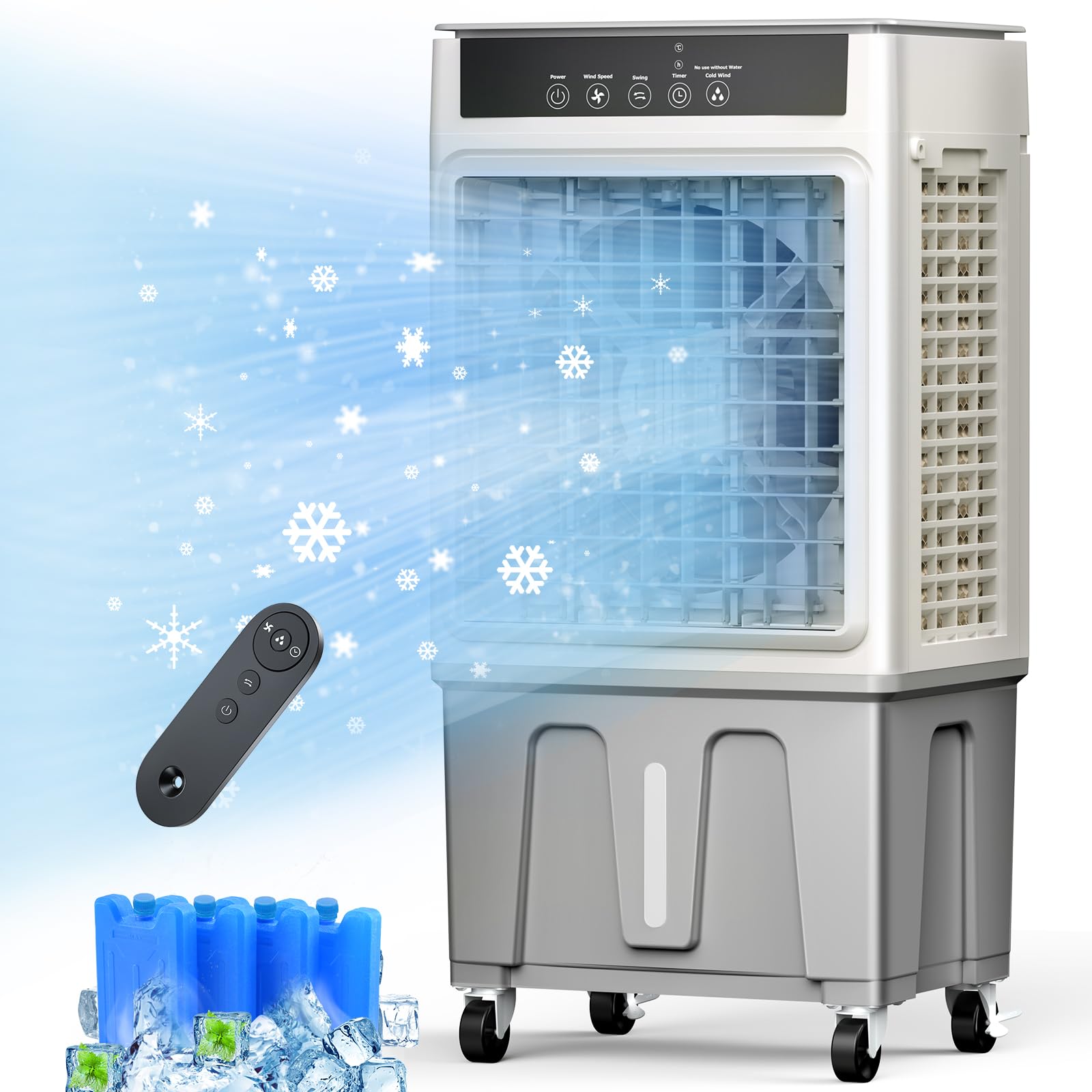 3500CFM Evaporative Air Cooler with 5.3 Gallon Water Tank - 100° Oscillation, 24H Timer, 3 Speeds & Modes, 4 Ice Packs - Portable Swamp Cooler with Remote for Room, Outdoor, Garage, Patio - Energy Efficient Cooling Solution for Home & Office Use
