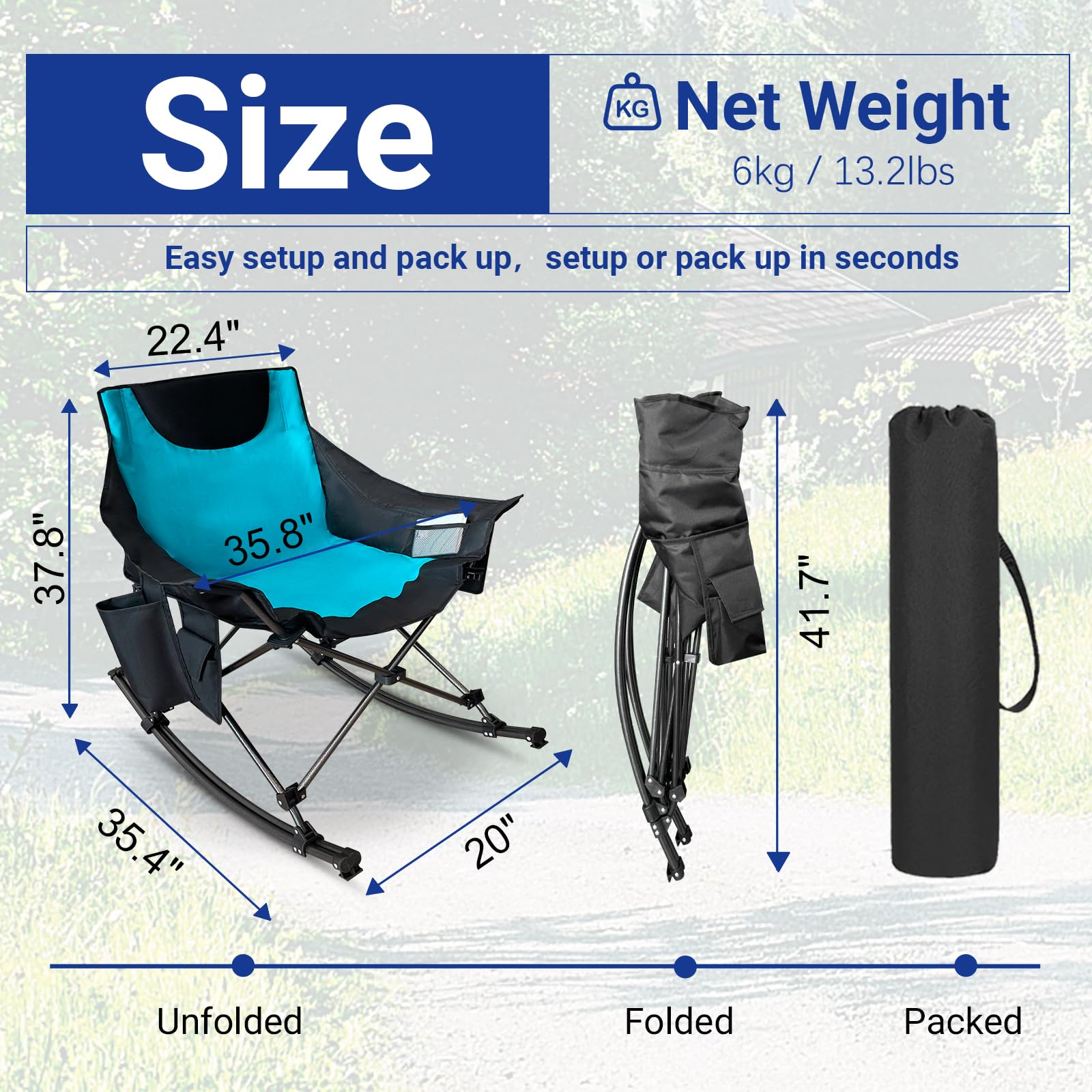 KINGROCK Oversized Folding Rocking Camping Chair with Pillow, Cup Holder & Storage Pocket - Portable Recliner for Outdoor Travel, Sports, Games, Beach, Backyard & Patio Relaxation