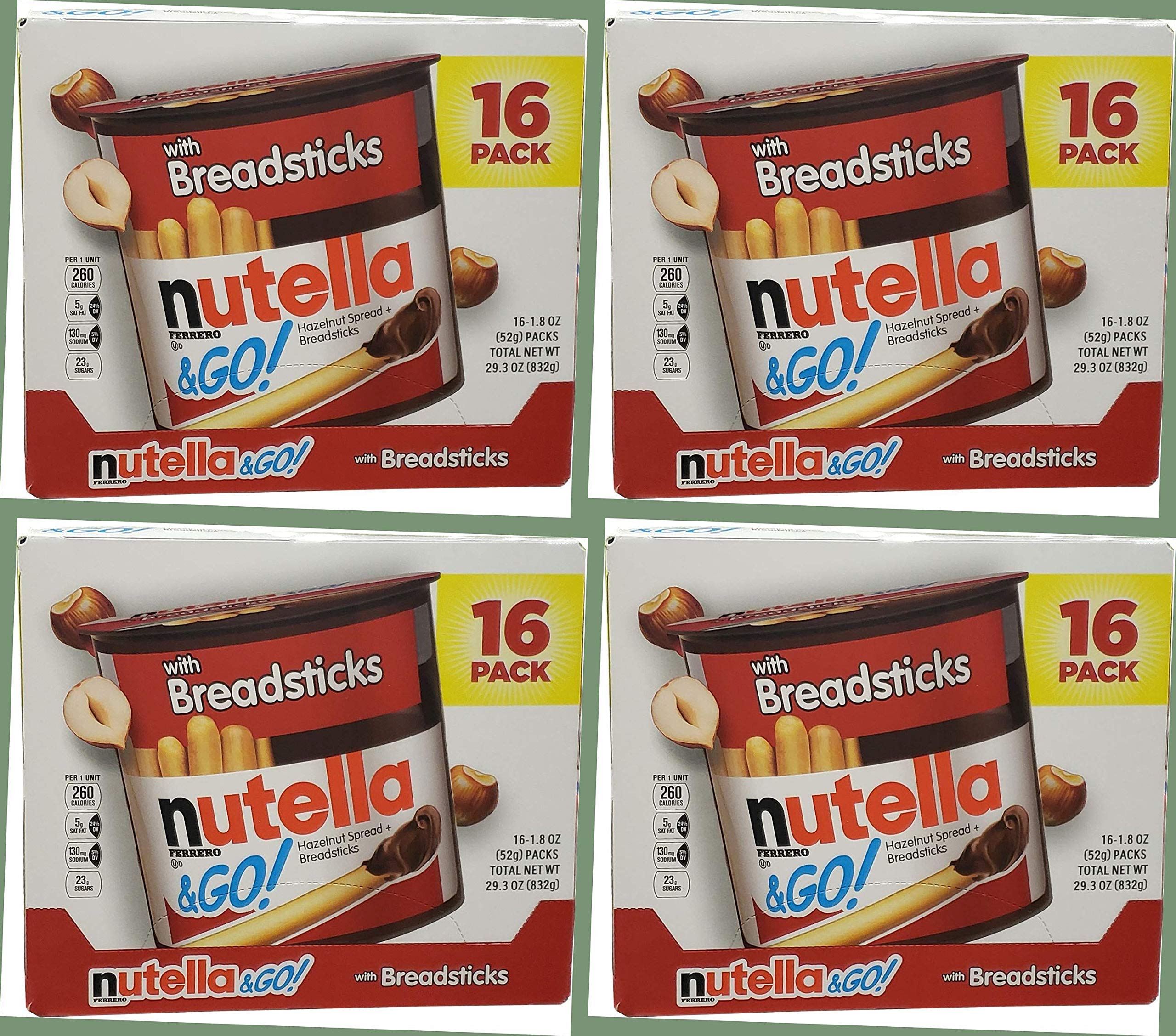 Nutella and Go Hazelnut Spread with Breadsticks - 1.8 Ounce (Pack of 16) | 4-Pack | Perfect for School Lunches, Office Snacks & On-the-Go Breakfast