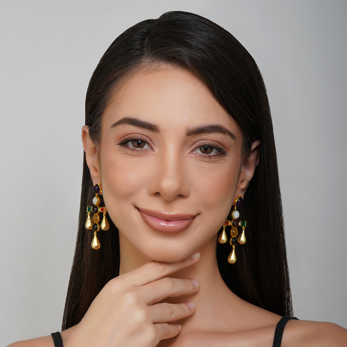 Color Pop Navratna Earrings – Handmade Indian Gemstone Jewelry for Women | Perfect for Weddings, Parties & Festive Occasions
