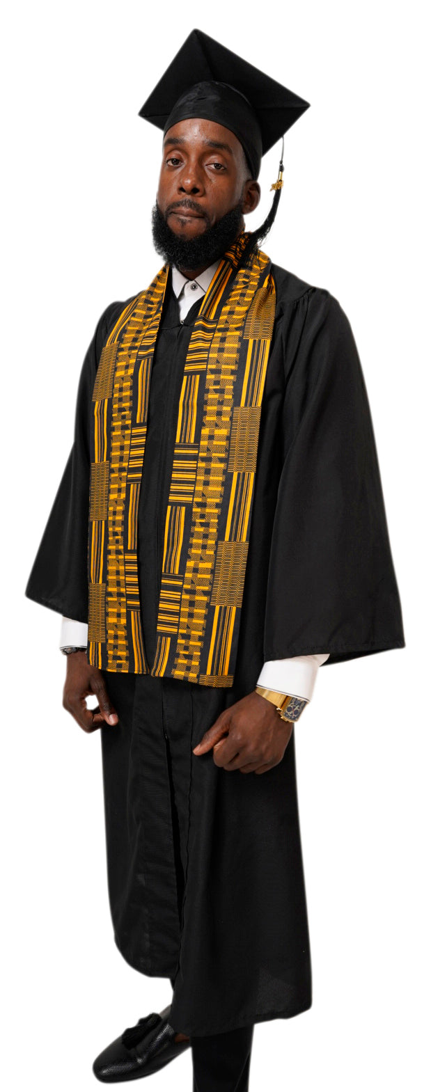 Authentic Gold Kente African Print Graduation Stole - Traditional Ghanaian Sash for Graduation Ceremonies, Cultural Events & African Heritage Celebrations