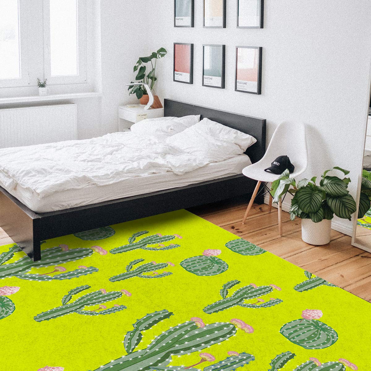 Cactus Soft Indoor Large Modern Area Rug 5' x 8' - Non-Slip Patterned Felt Rug for Living Room, Bedroom & Nursery - Home Decor with Nature Prickly Plants Cactus Succulents Flowers Design | Perfect for Boho Chic Decor, Kids Play Area & Cozy Home Makeover