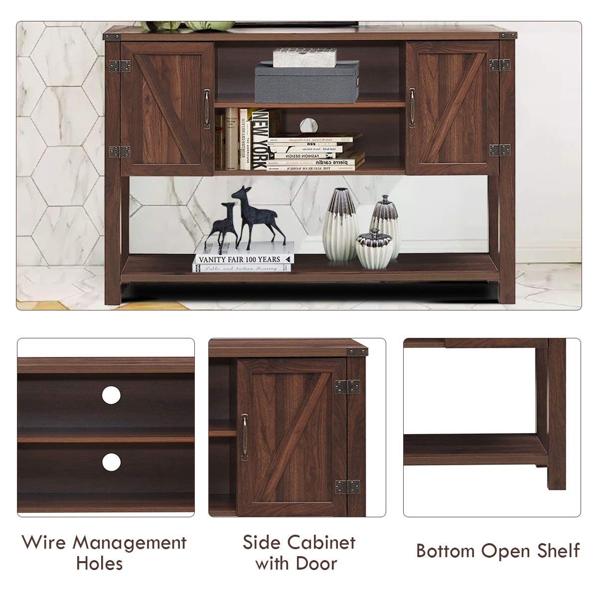 Tangkula 60 Inch TV Stand with 2 Side Door Cabinets - Modern Entertainment Center with Ample Storage Space, Multi-Functional TV Console for Living Room & Home Office Decor (Brown) - Perfect for Home Theater Setup & Media Organization