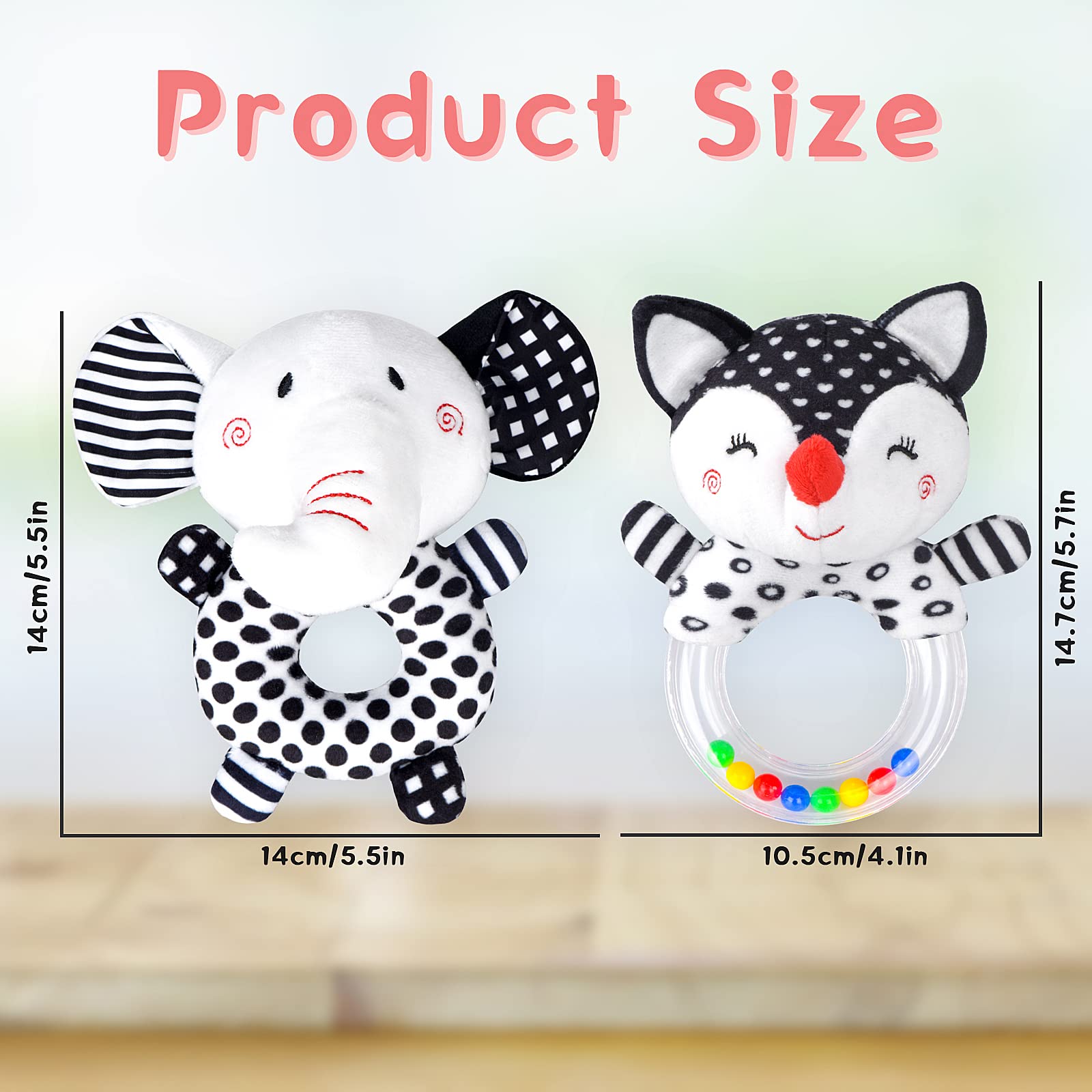 High Contrast Black & White Baby Rattles 0-12 Months - Newborn Sensory Toys for 0-3 6 9 12 Month Old Boys & Girls - Perfect for Early Visual Development & Tummy Time Play