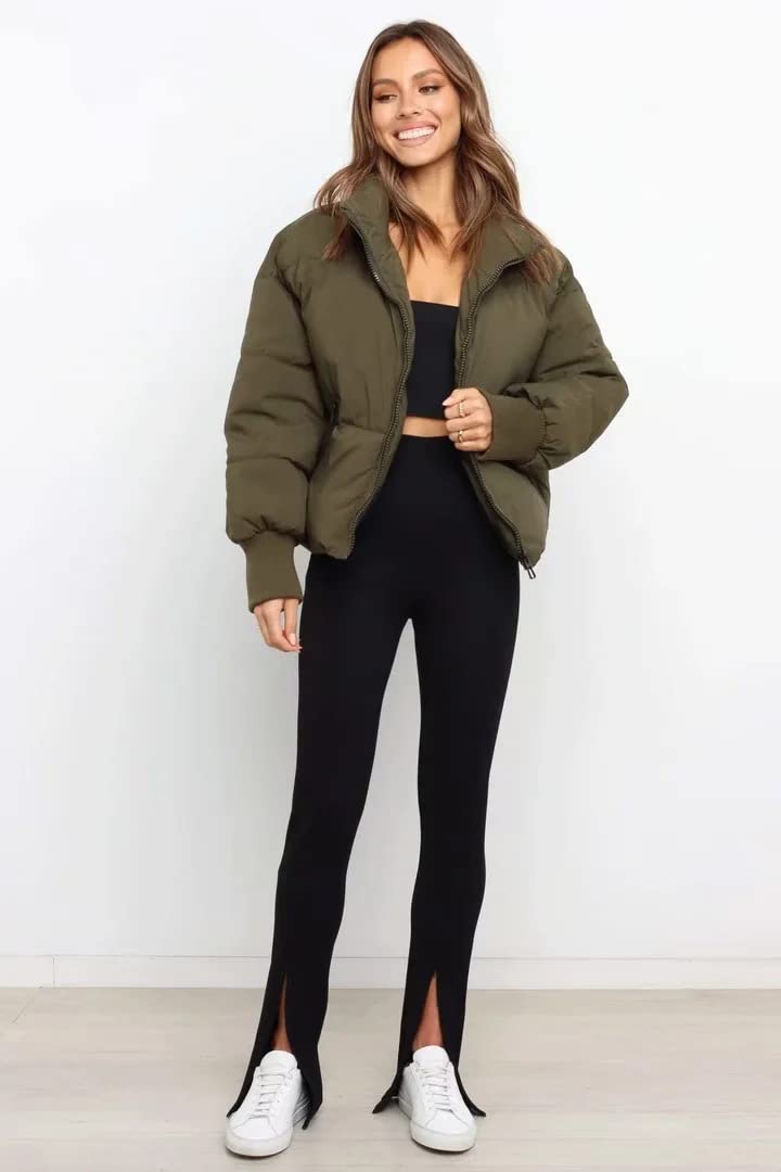Women's Winter Puffer Down Jacket - Long Sleeve Full Zip Hooded Coat with Pockets, Oversized Short Padded Parka for Cold Weather - Perfect for Snowboarding, Skiing & Daily Winter Wear