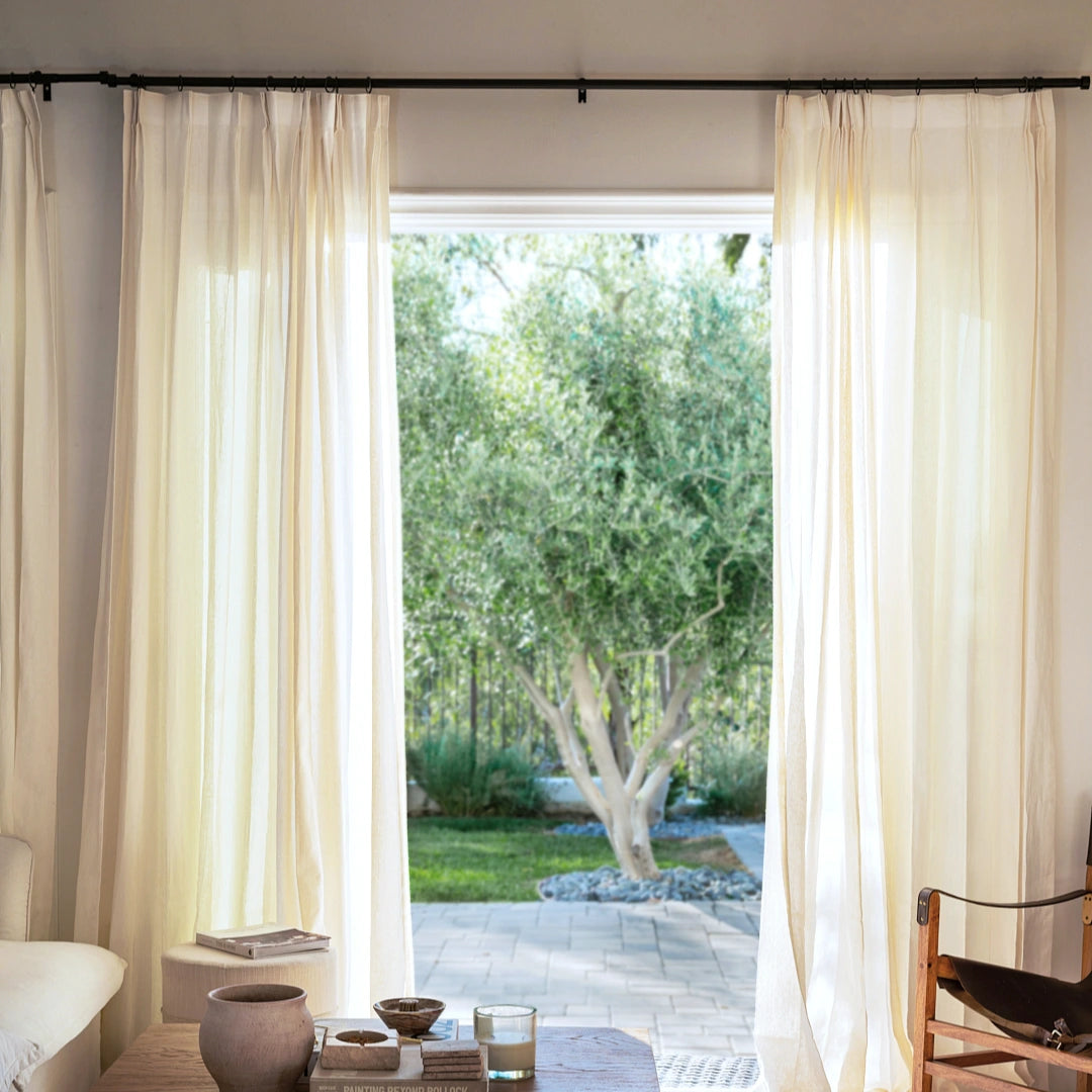 Ron Linen Herringbone Custom Pleated Curtains - Blackout Drapes for Living Room, Bedroom & Home Decor (Set of 2 Panels)