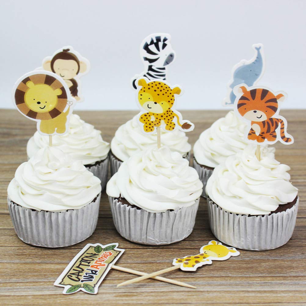 48pcs Animal Cake Toppers Decoration Set - Cartoon Cake Picks for Birthday, Wedding, Baby Shower & Party Decorations - B004