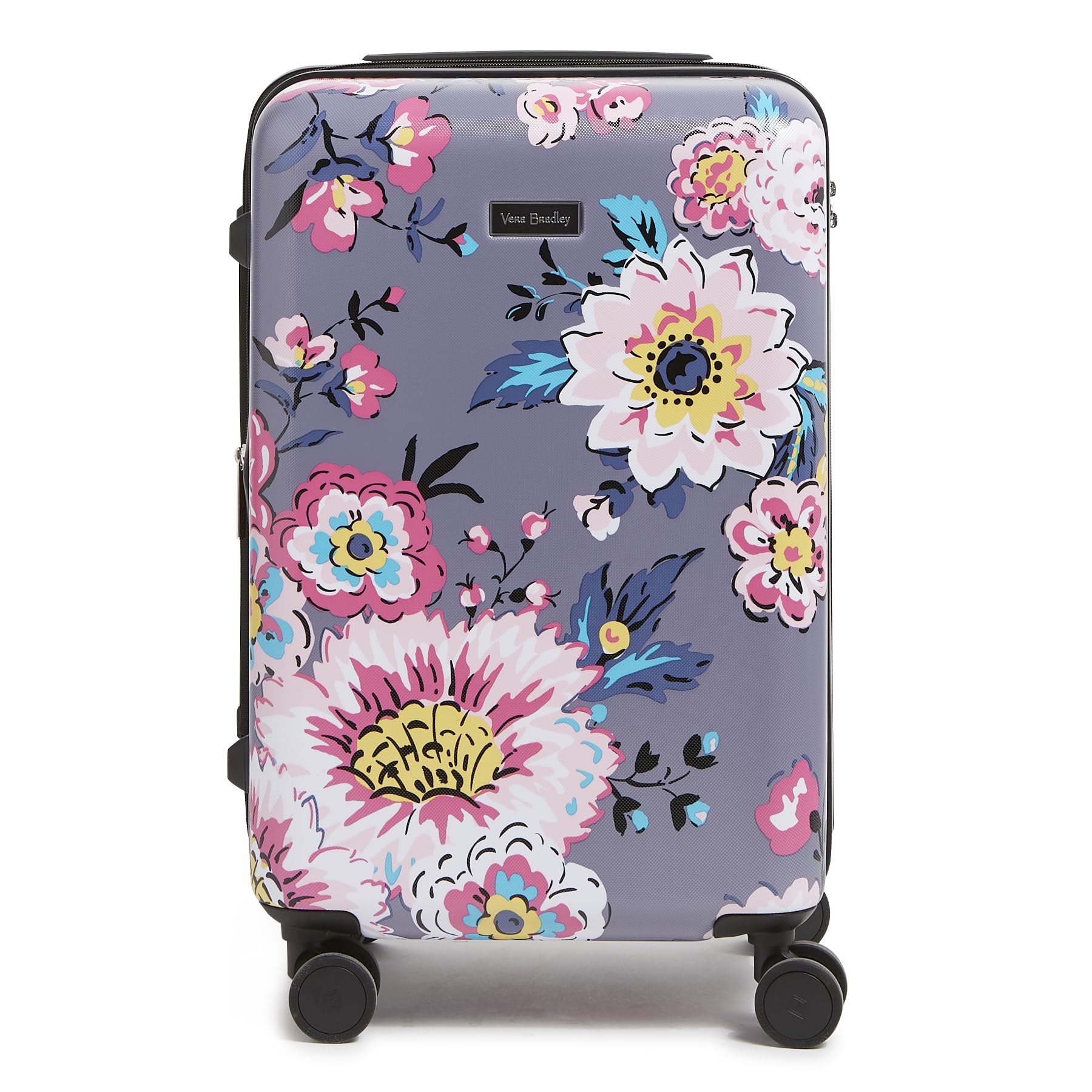 Vera Bradley Hardside Rolling Suitcase Luggage - Parisian Bouquet Dark Gray Carry-On Spinner Suitcase for Women, Perfect for Travel & Business Trips