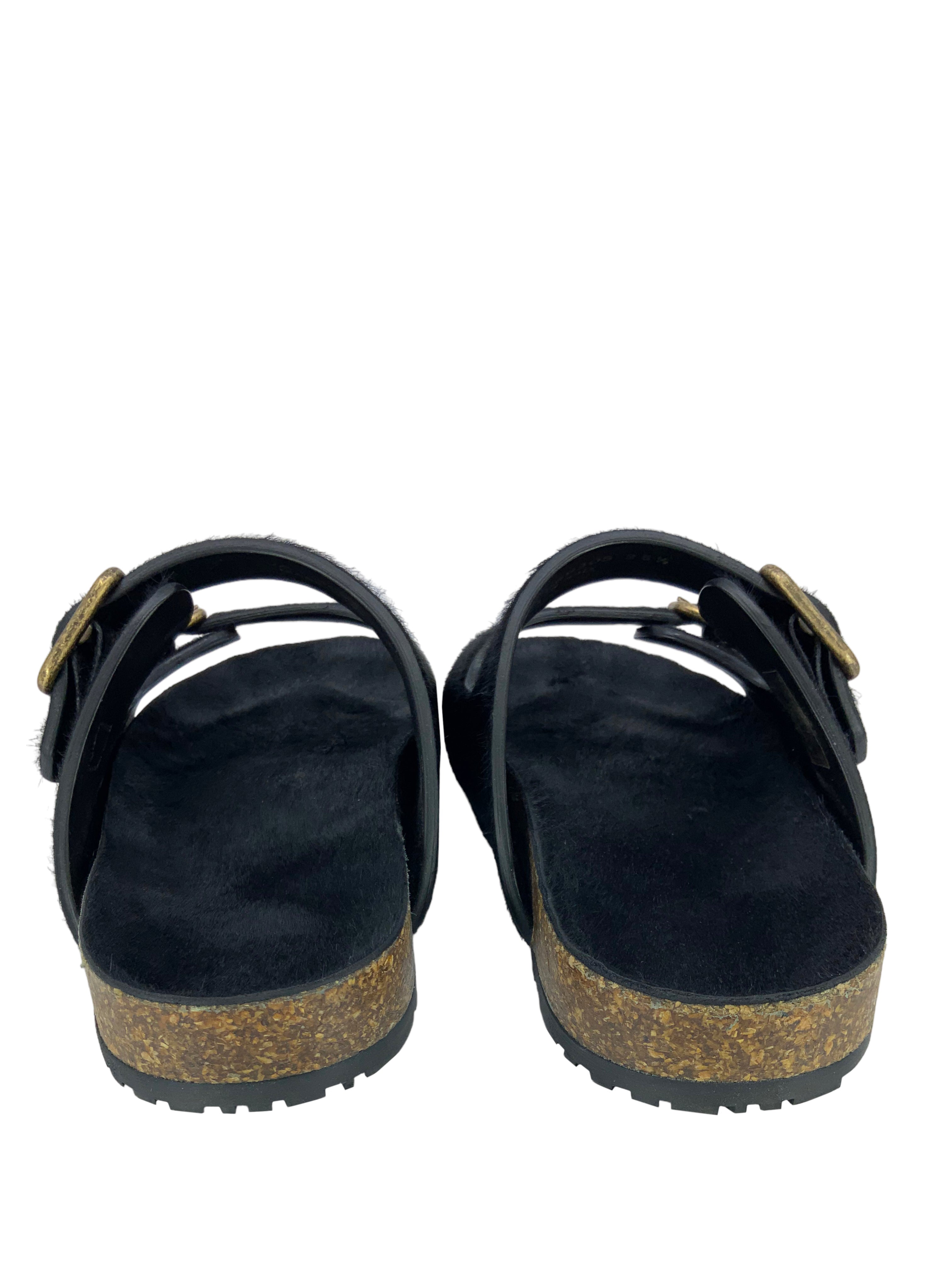 SAINT LAURENT Jimmy Pony Hair Flat Sandals Women's Size 6.5 - Luxury Designer Slide Sandals for Summer, Beach & Casual Outings
