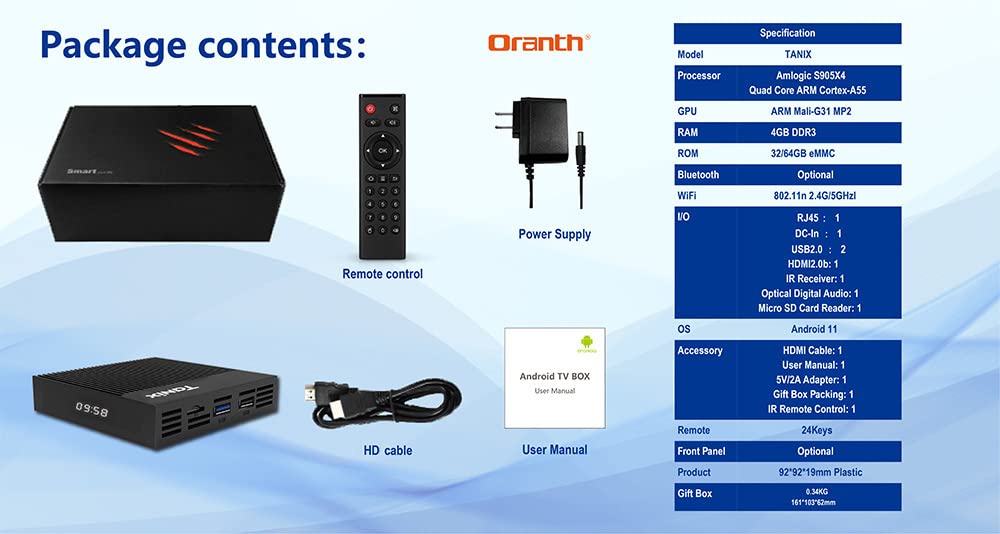 Android TV Box 11.0 (4GB RAM 64GB ROM) - S905X4 Quad-Core 4K HDR Smart TV Box with Bluetooth 4.0, Dual Band WiFi 2.4G/5G - Perfect for Streaming Netflix, YouTube & Gaming in 3D | Home Entertainment Media Player