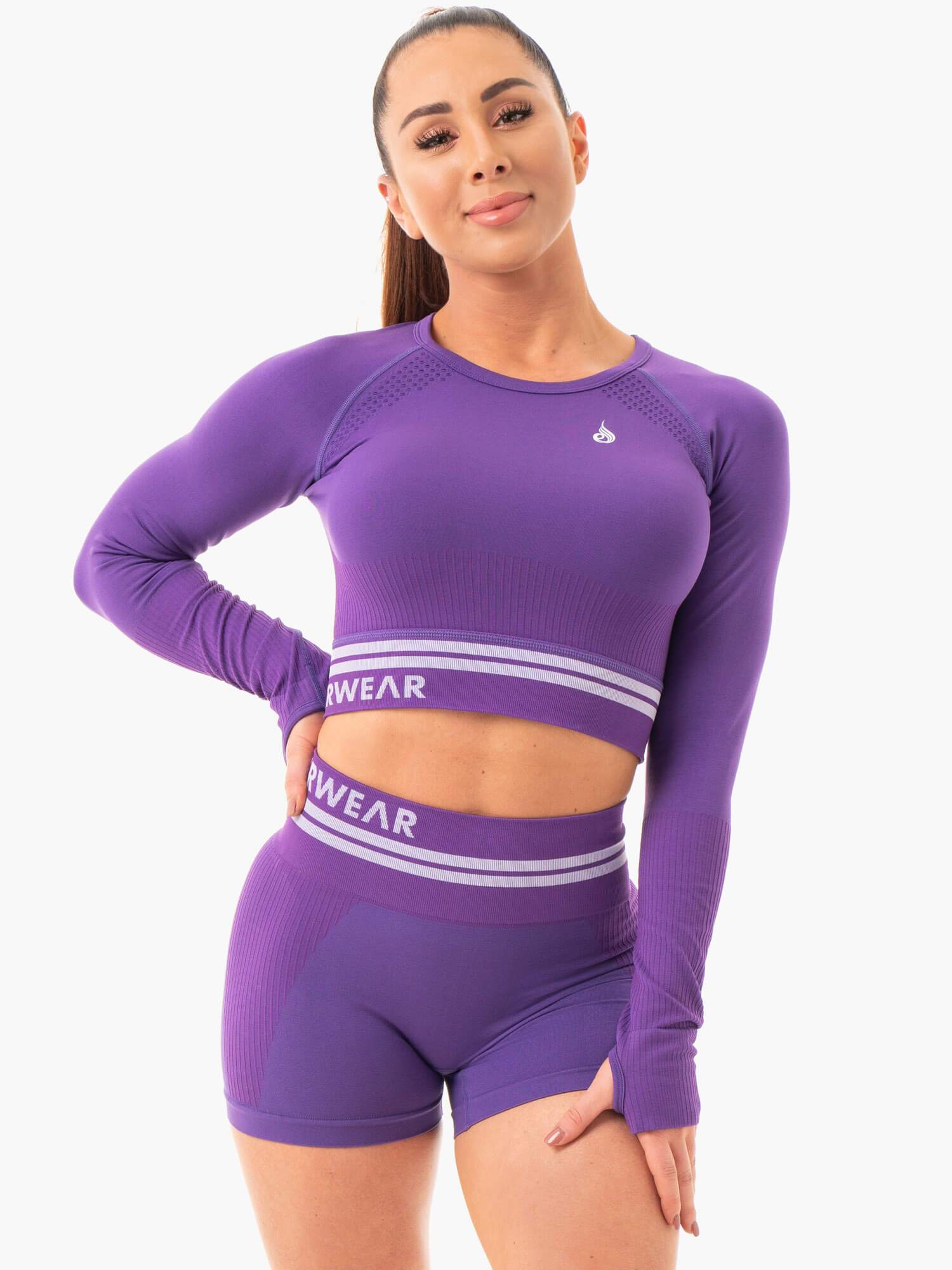 Freestyle Seamless Long Sleeve Crop Top - Purple | Women's Workout Shirt for Yoga, Gym & Running