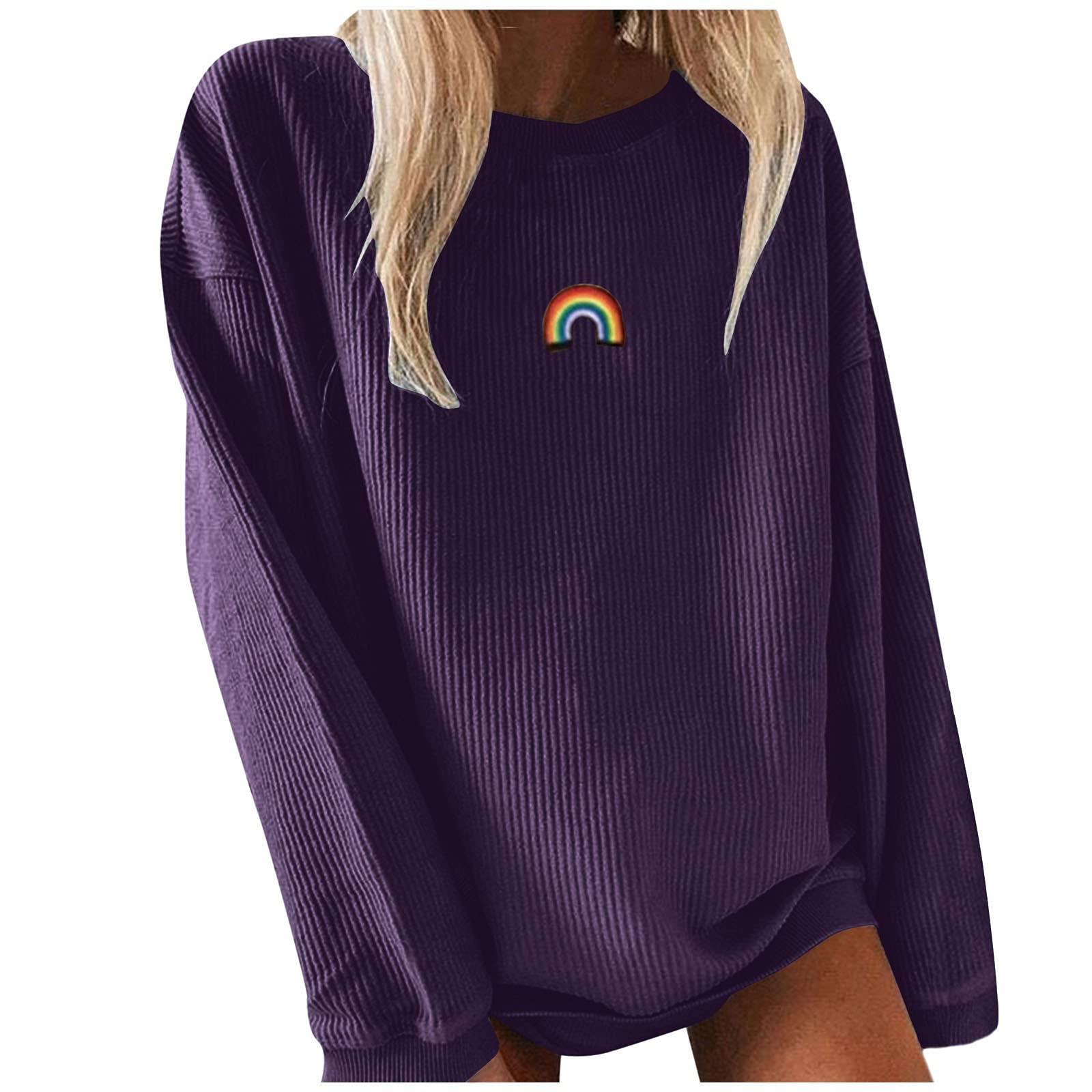 UODSVP Women's Casual Long Sleeve Knitted T-Shirt - Loose Fit Printed Sweater Top for Everyday Wear | Perfect for Office, Weekend Outfits & Layering
