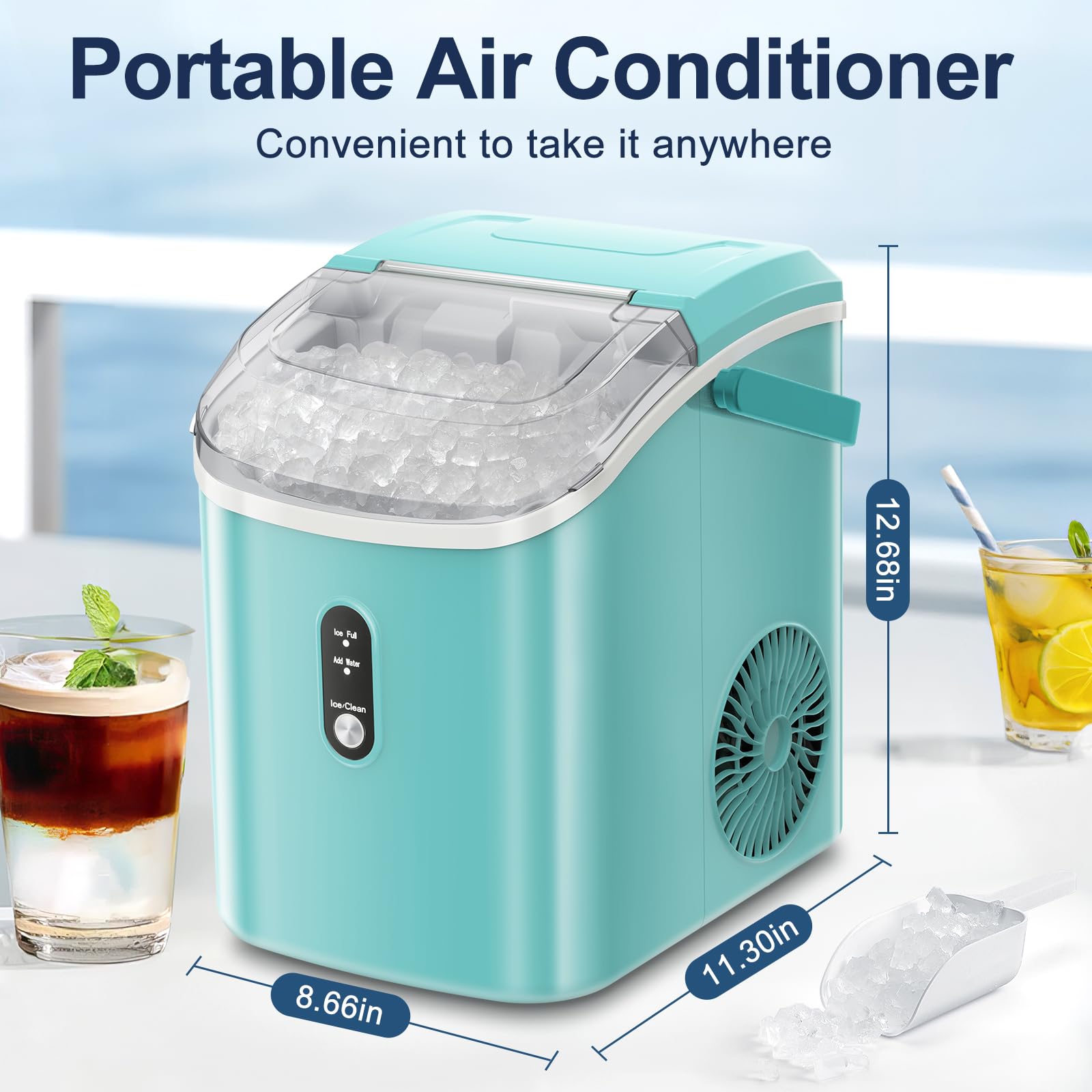 ZAFRO Portable Countertop Ice Maker - 7-Minute Fast Ice Making, 35Lbs/24H, Nugget Ice Machine with Ice Basket & Scoop - Perfect for Home, Office, Bar, Restaurant (Green) | Great for Cocktails, Beverages & Outdoor Parties