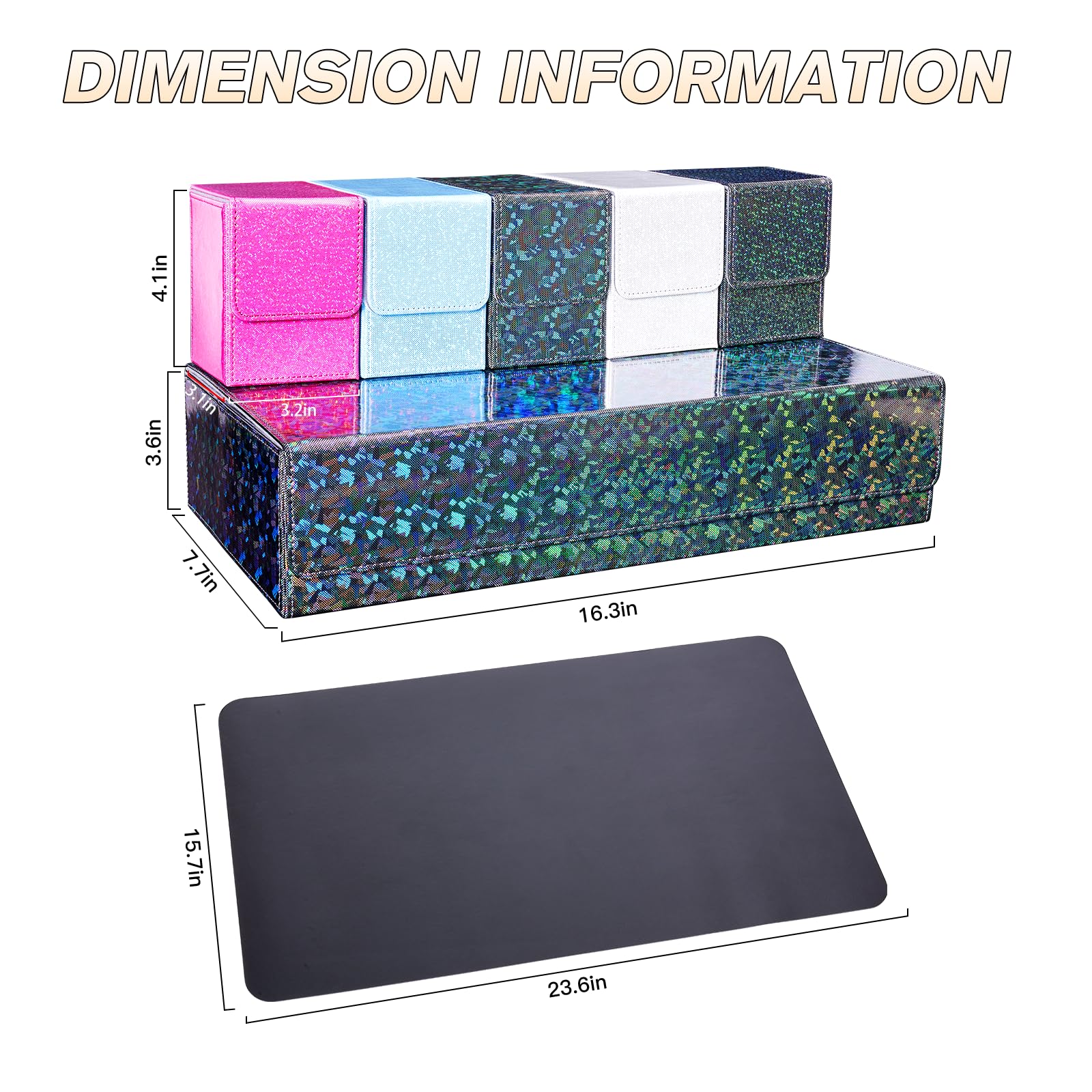 Premium Leather TCG/MTG Deck Box with 5 Small Storage Boxes & Play Mat - Holds 1000+ Magic/Yugioh Trading Cards (Sparkly Black) - Perfect for Card Game Tournaments, Collectors & Home Game Nights