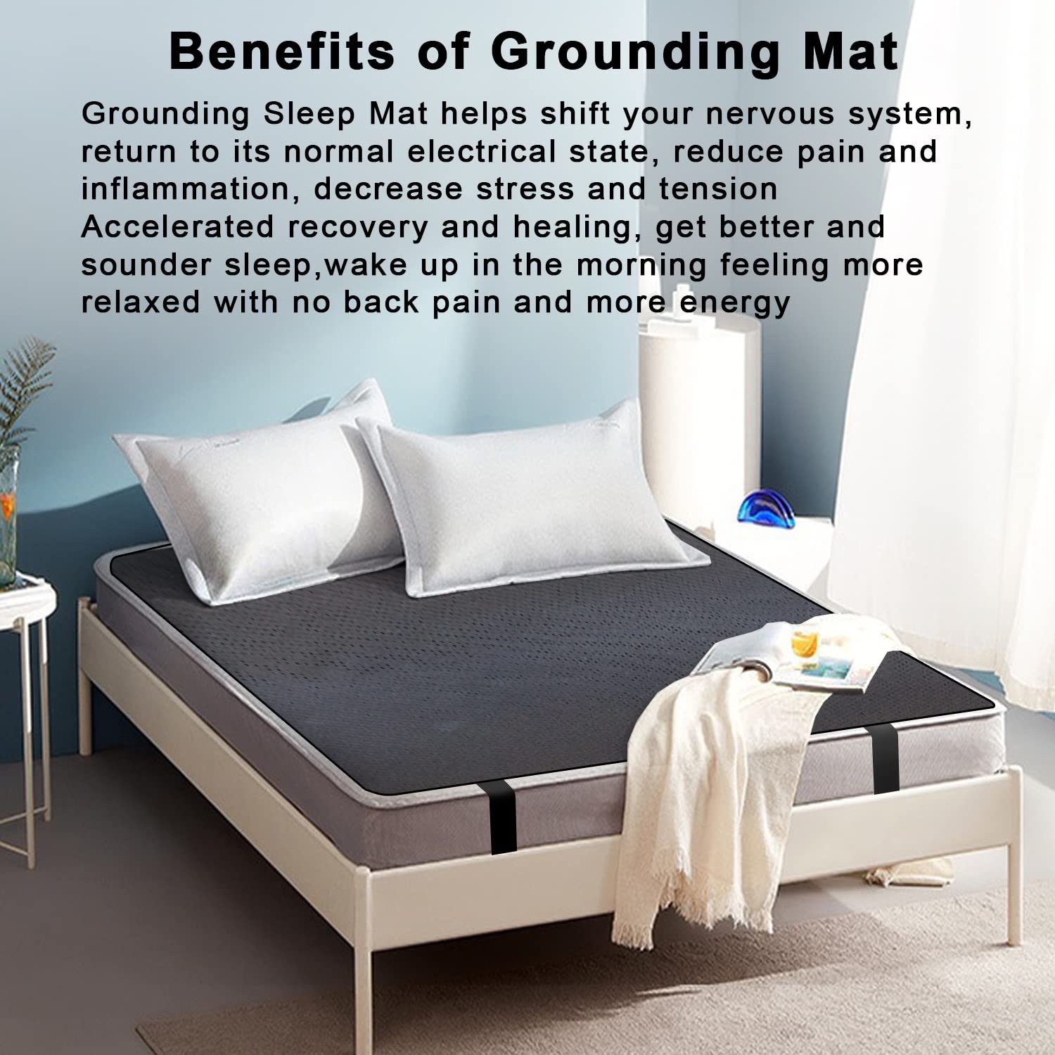 **Earthing Grounding Mat for Bed - 100% Conductive Carbon Leatherette Therapy Mat with Cord (54-71 Inch) - Relieve Pain, Improve Sleep & Reduce Stress - Perfect for Home, Office & Travel**