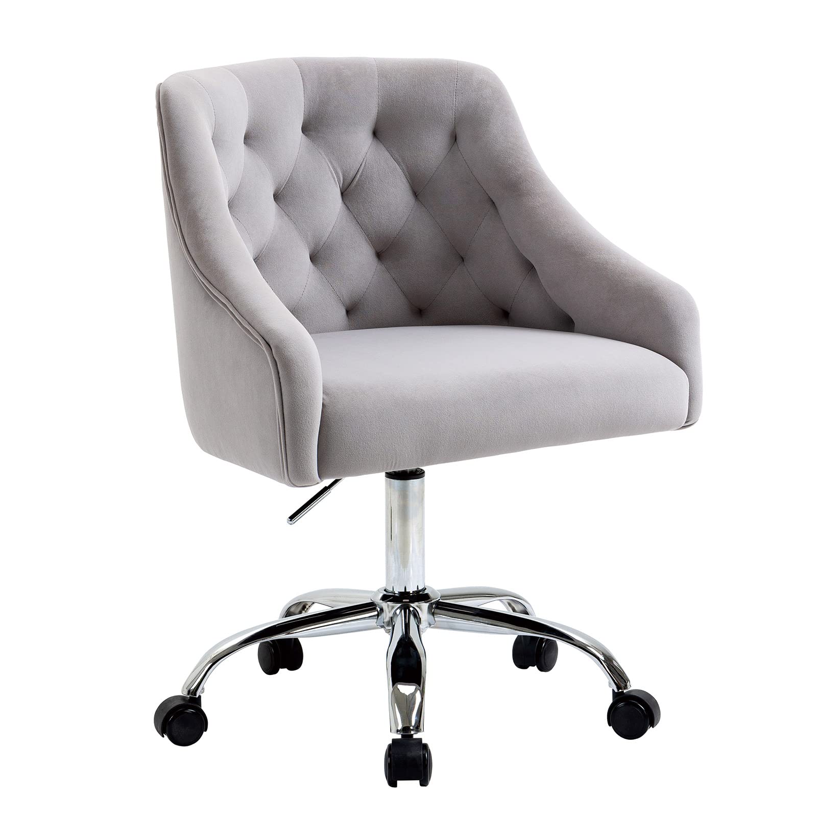 Modern Velvet Office Chair with Wheels - Adjustable Height Swivel Desk Chair for Home Office, Makeup Vanity & Living Room - Soft Seat Ergonomic Task Armchair (Grey)