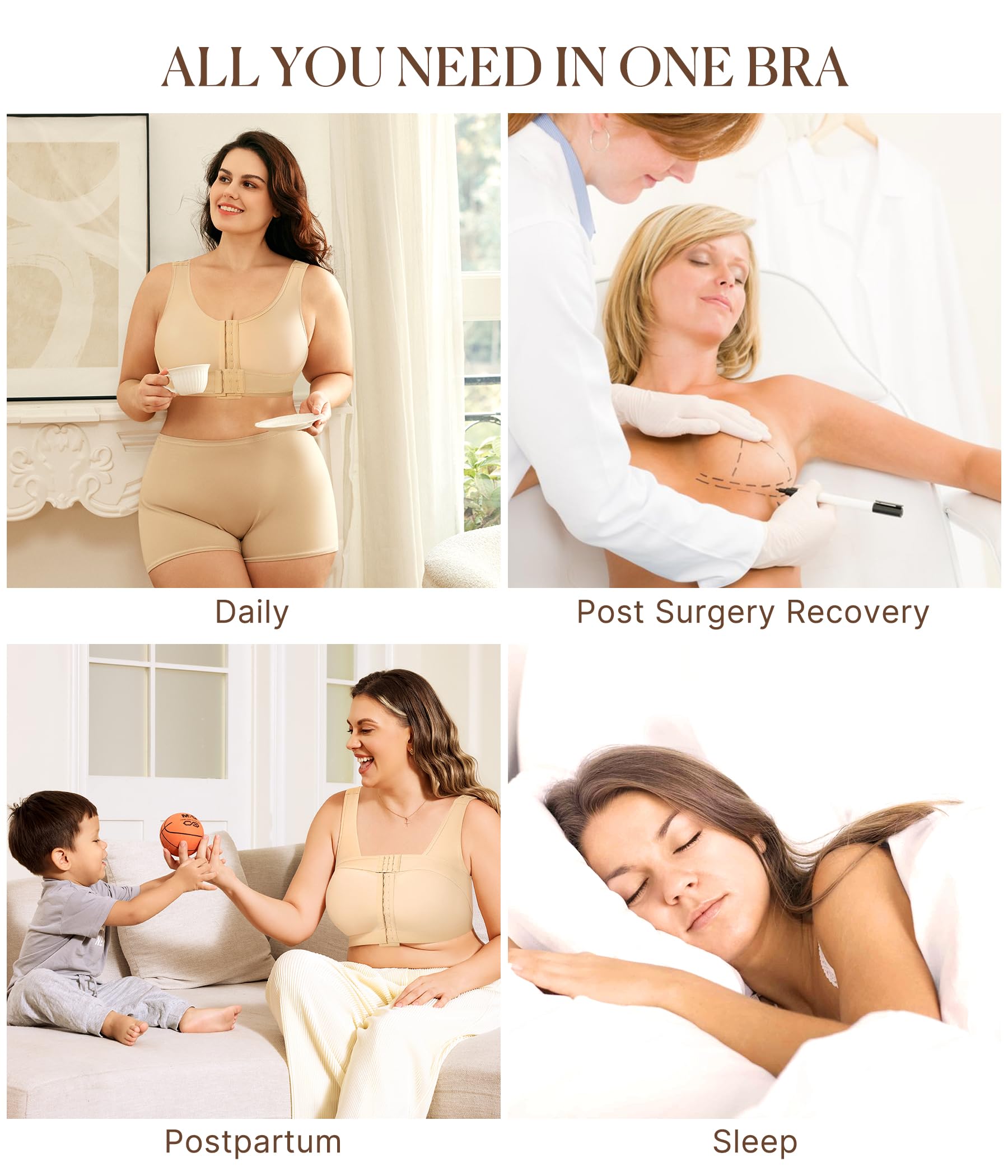 Post Surgery Front Closure Wireless Bras for Women - Mastectomy Support & Everyday Comfort - Ideal for Recovery, Lymphedema & Active Lifestyle