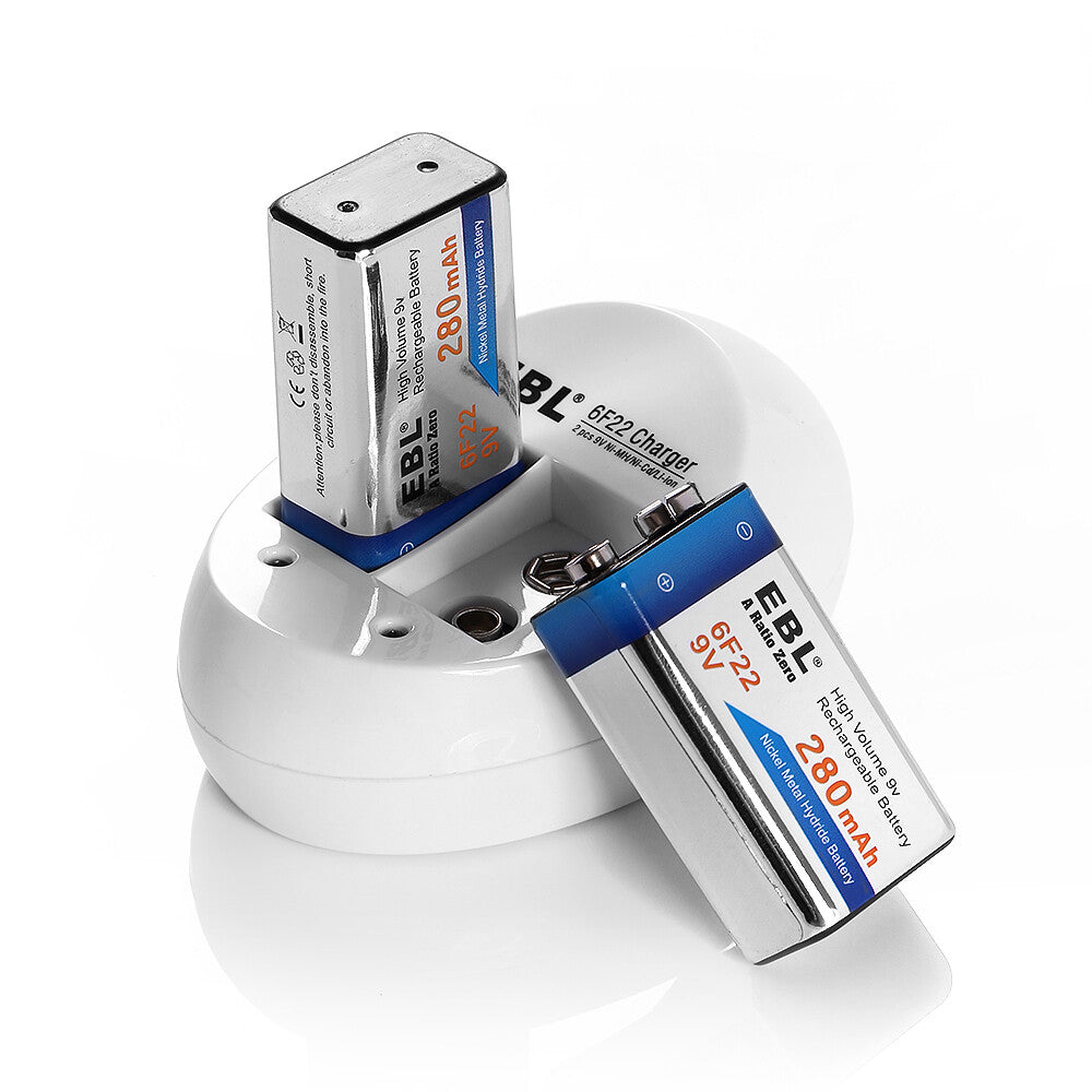 EBL 2 Bay Smart 9V Battery Charger for Rechargeable NiMH Batteries - Fast Charging with LED Display - Perfect for Smoke Detectors, Guitar Pedals & Medical Devices