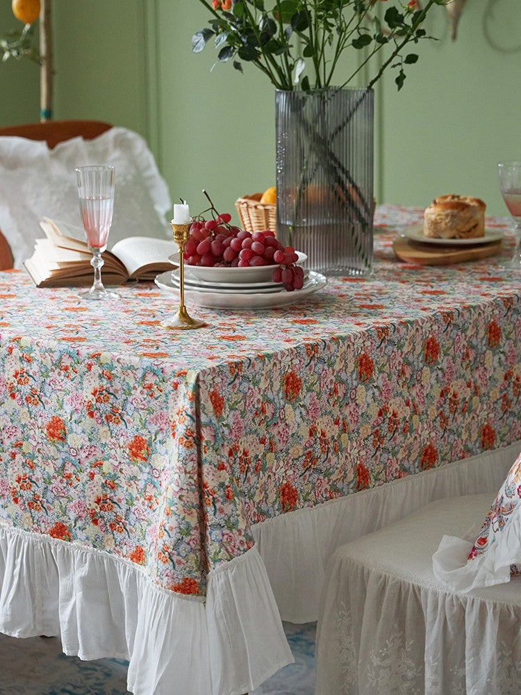 Extra Large Rectangle Tablecloth for Dining Room Table - Natural Spring Flower Farmhouse Cotton Table Cover with Floral Pattern, Perfect for Round or Square Tables - Ideal for Parties, Weddings, and Everyday Dining Decor