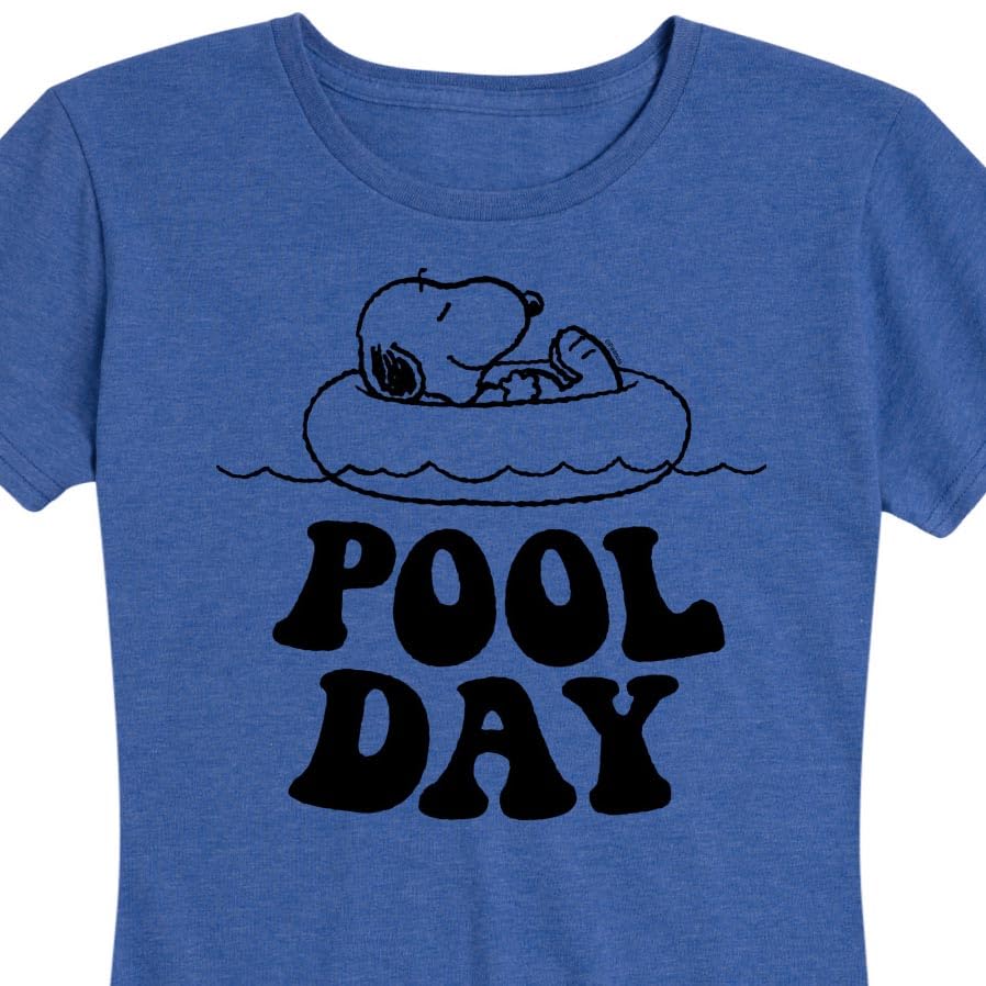 HYBRID APPAREL Peanuts Snoopy's Pool Day Women's Short Sleeve Graphic Tee - Casual Summer Outfit for Beach, Pool, or Relaxing at Home