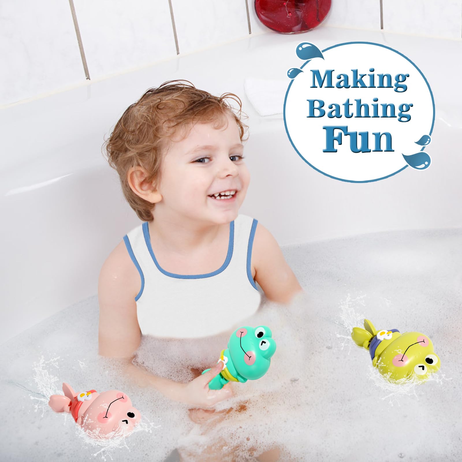 **Best Baby Bath Toys for 6-12 Months - 3 Pack Cute Floating Frog Pool Toys for Toddlers 6M+, Wind-Up Bathtub Toys for Boys & Girls - Montessori Sensory Toys for 1-3 Year Olds - Perfect for Bathtime, Pool Play & Early Learning**