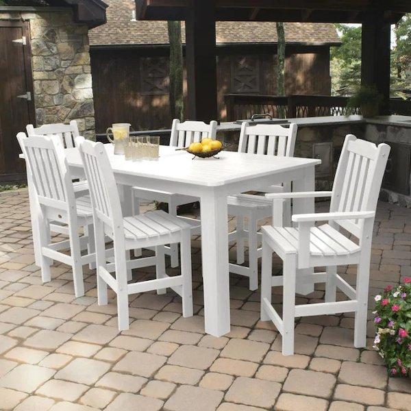 Lehigh 7-Piece Rectangular Counter Height Outdoor Dining Set - Patio, Garden, Backyard Furniture for Dining & Entertaining