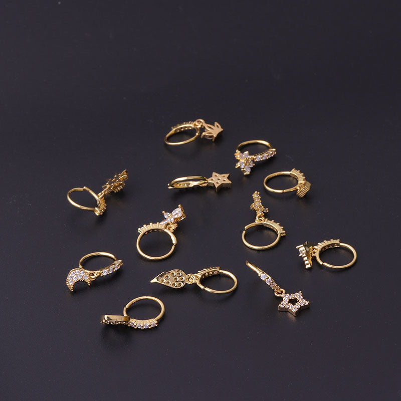 18K Gold Cross Dangle Hoop Nose Ring - Elegant Religious Jewelry for Women | Perfect for Everyday Wear, Parties & Special Occasions | HSPJ670